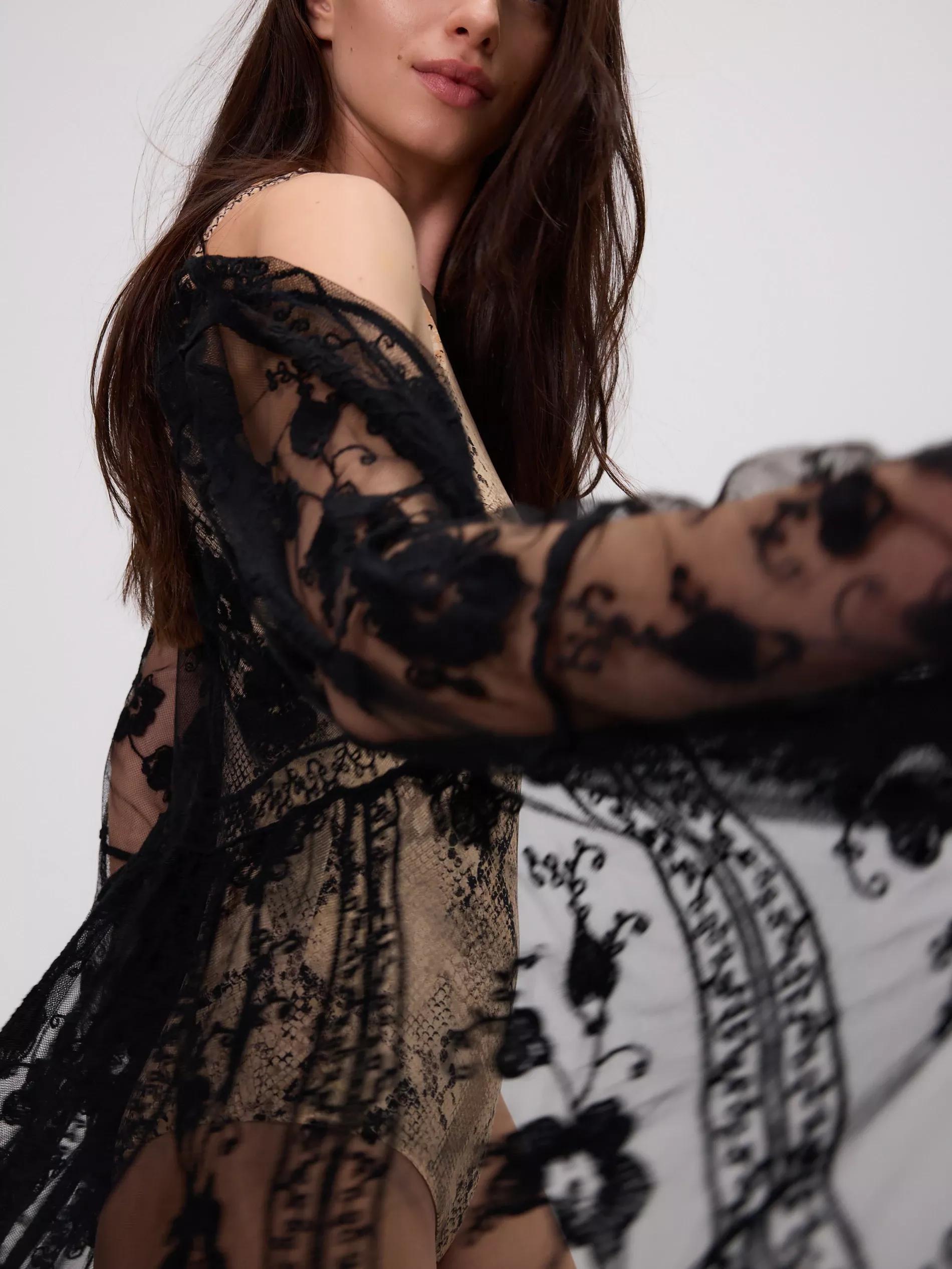 Black Long Beach Cover-Up, , large image number 1