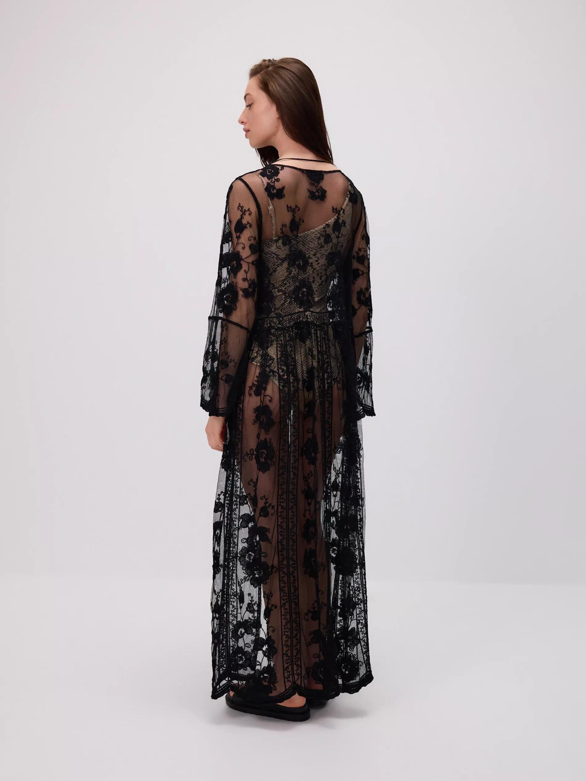 Black Long Beach Cover-Up, , large image number 3