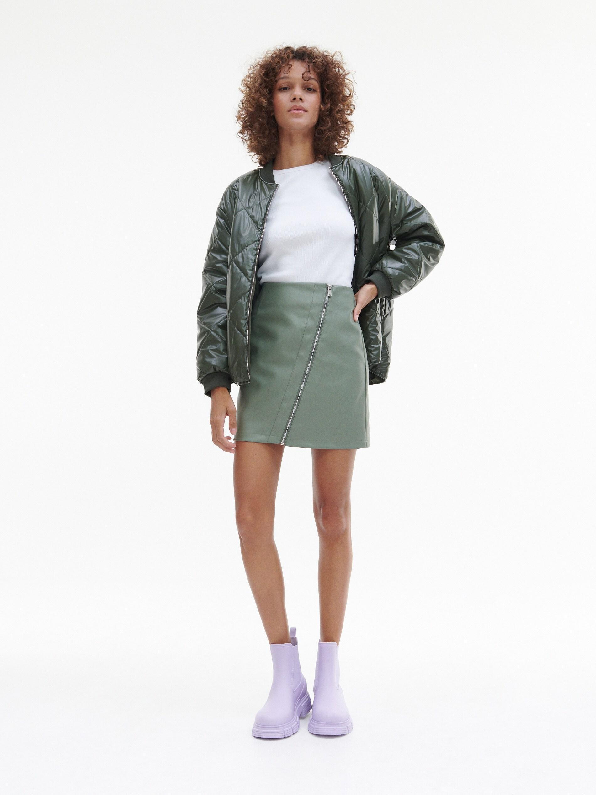 Khaki Faux Leather Skirt, , large image number 0