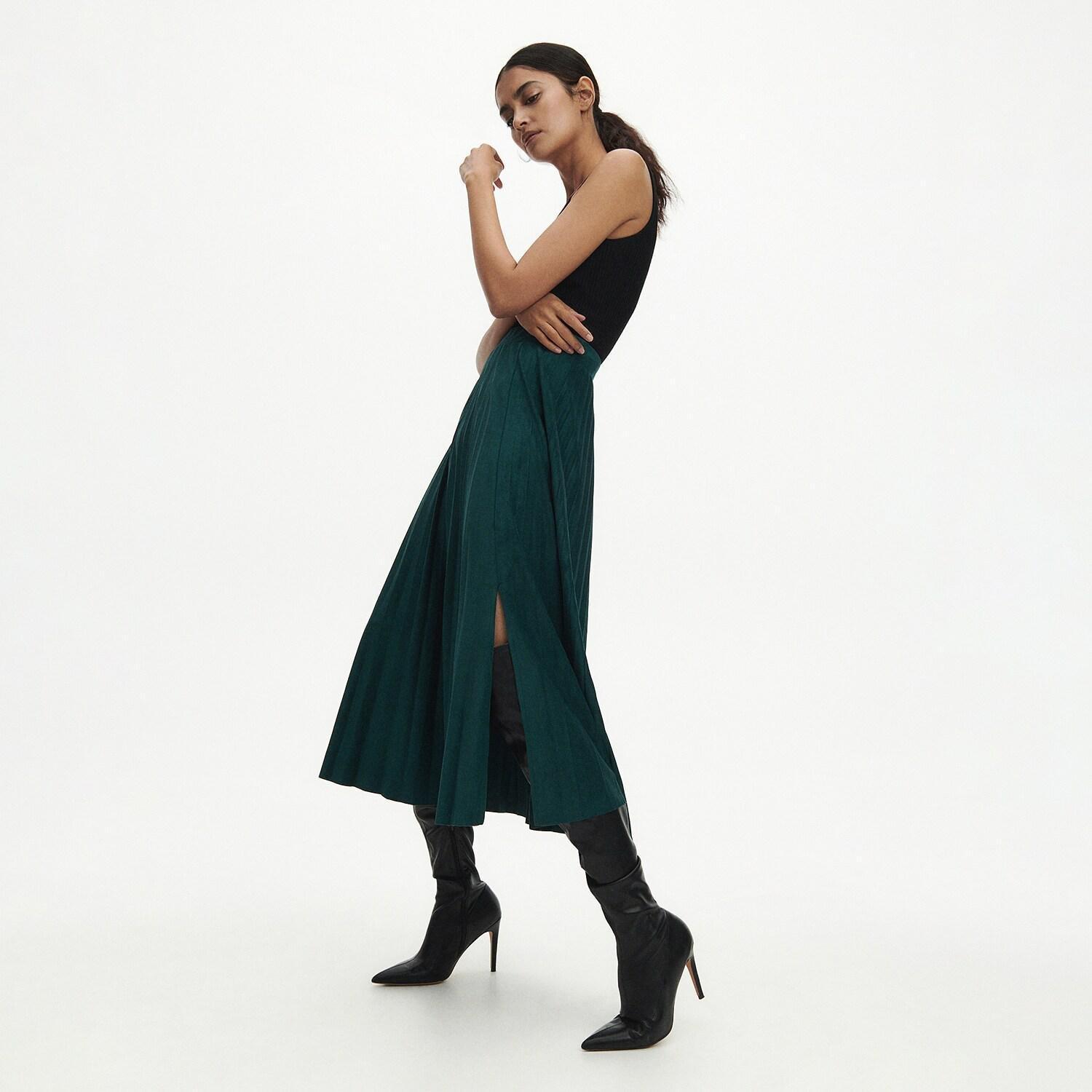 Turquoise Suede Imitation Pleated Skirt, , large image number 0