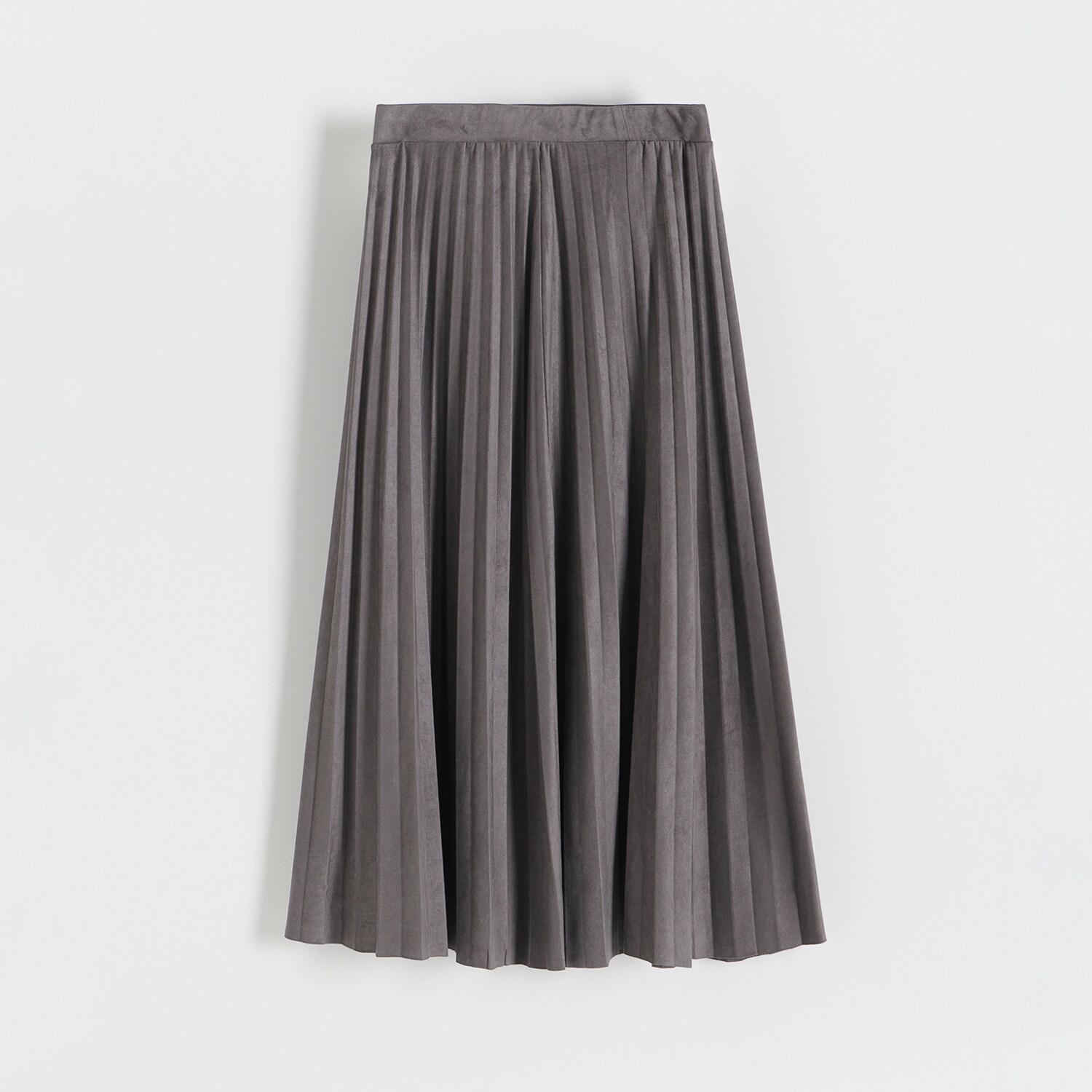 Reserved - Grey Suede Imitation Pleated Skirt