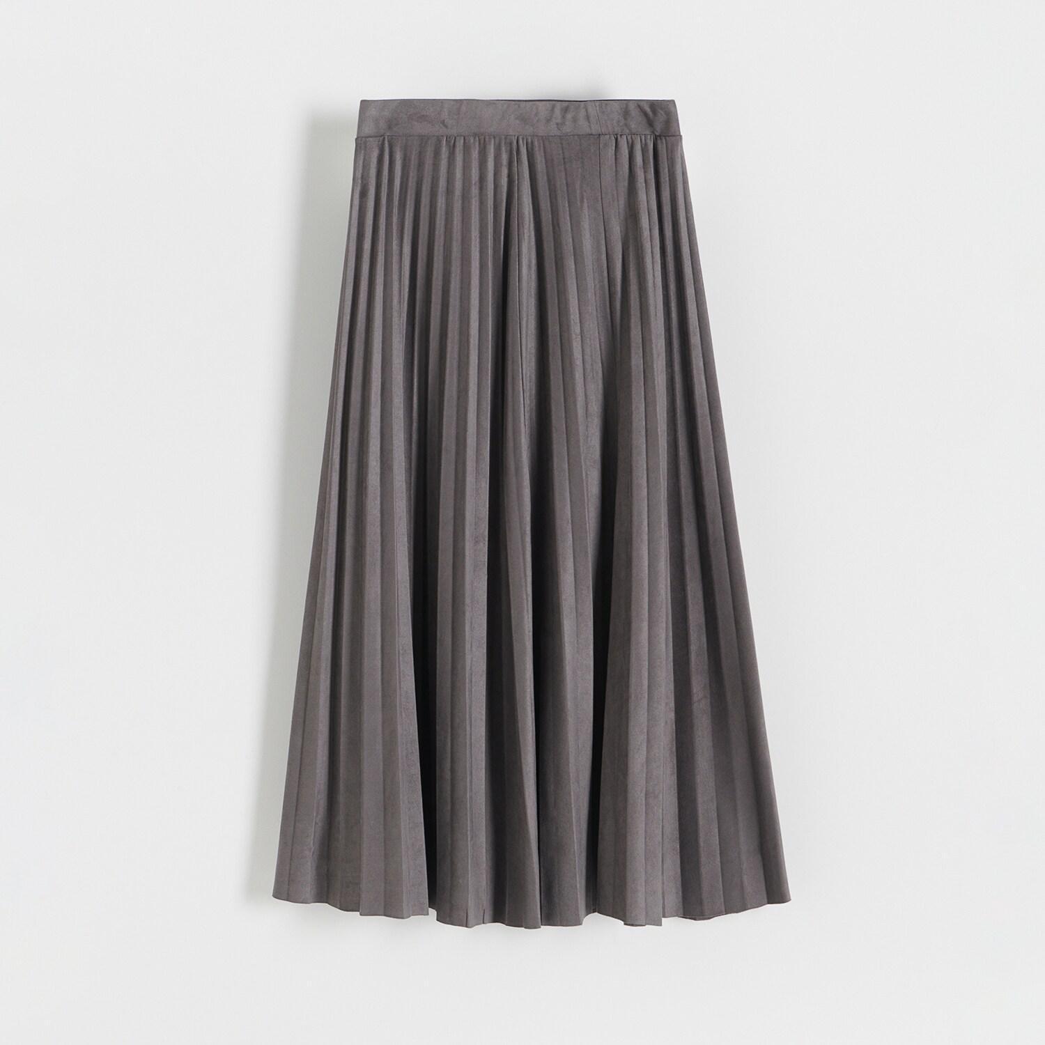 Grey Suede Imitation Pleated Skirt, , large image number 1