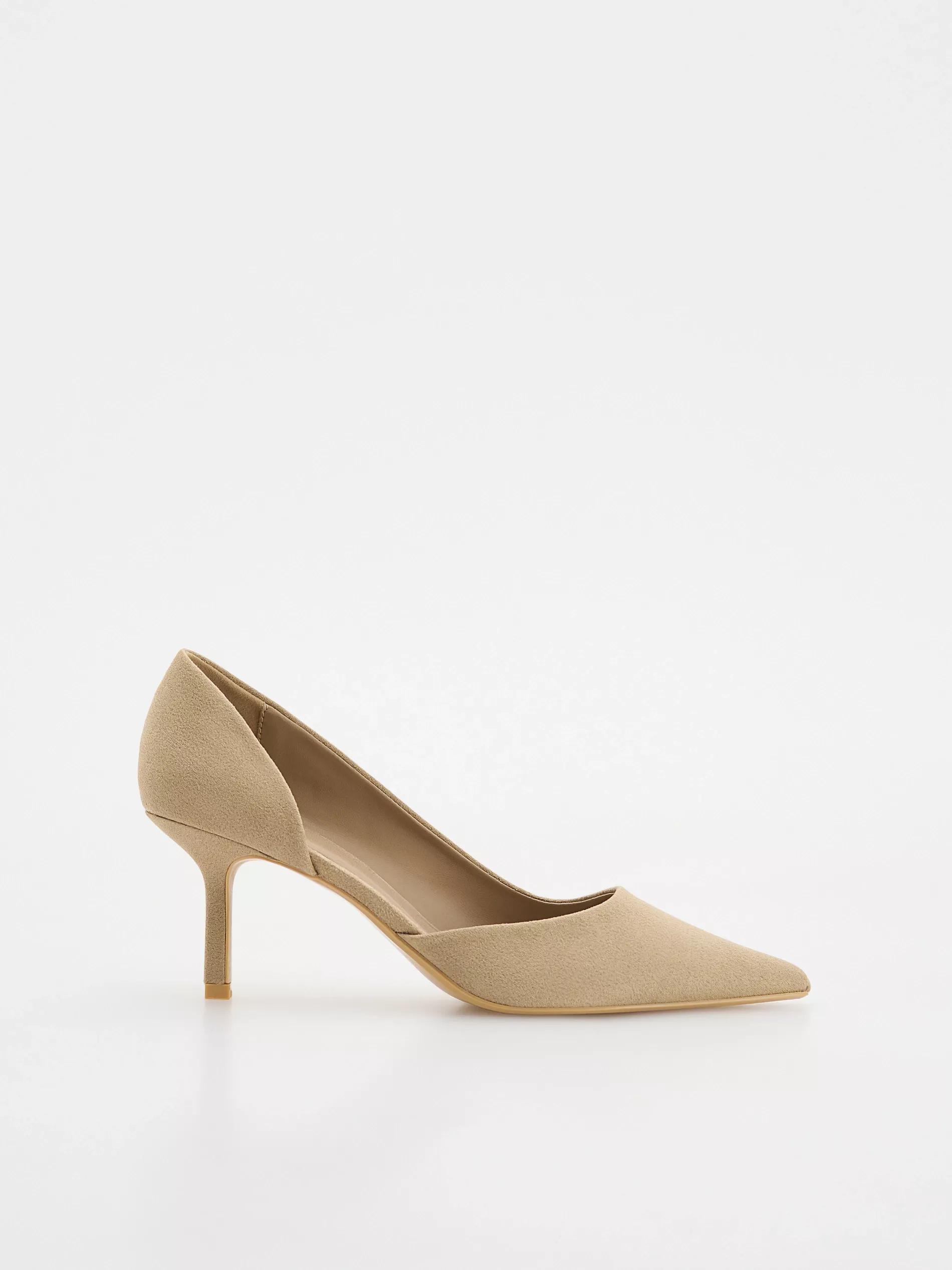 Beige Faux Suede Heeled Shoes, , medium