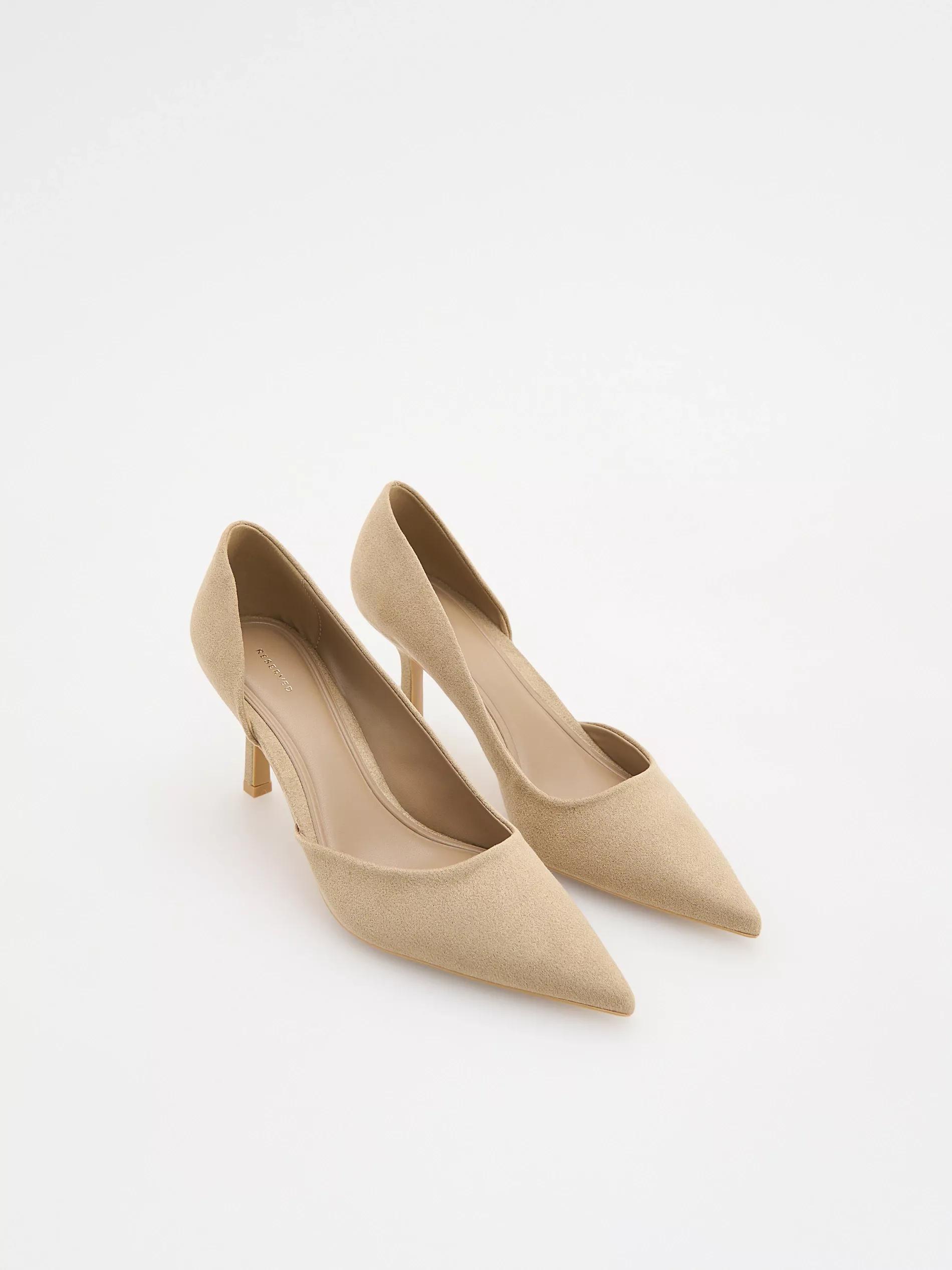 Beige Faux Suede Heeled Shoes, , large image number 1