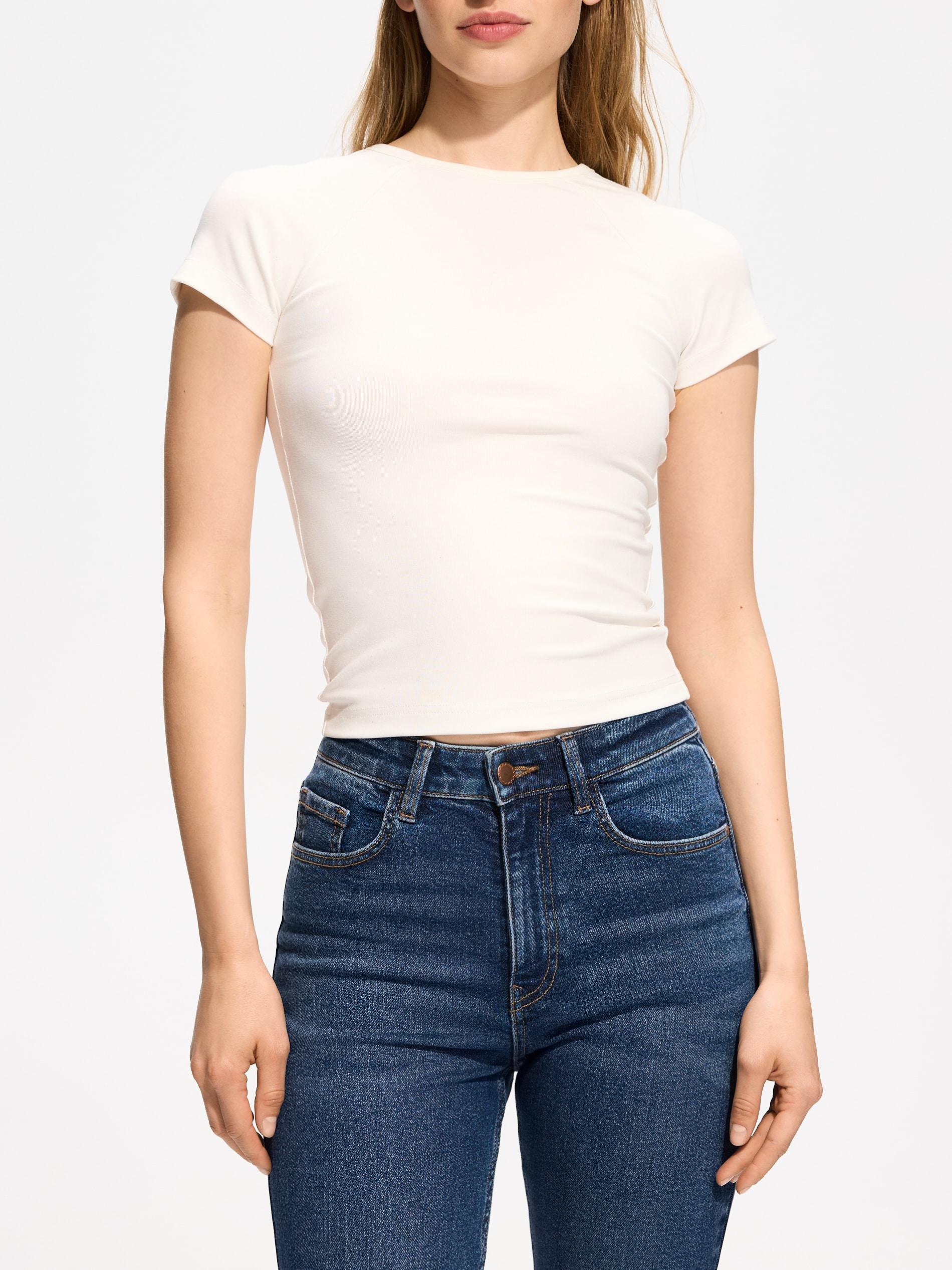 White T-Shirt With Viscose Blend, White, medium