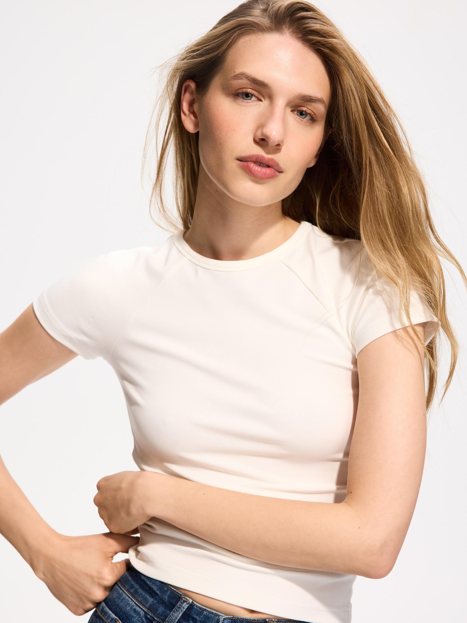 White T-Shirt With Viscose Blend, White, large image number 1