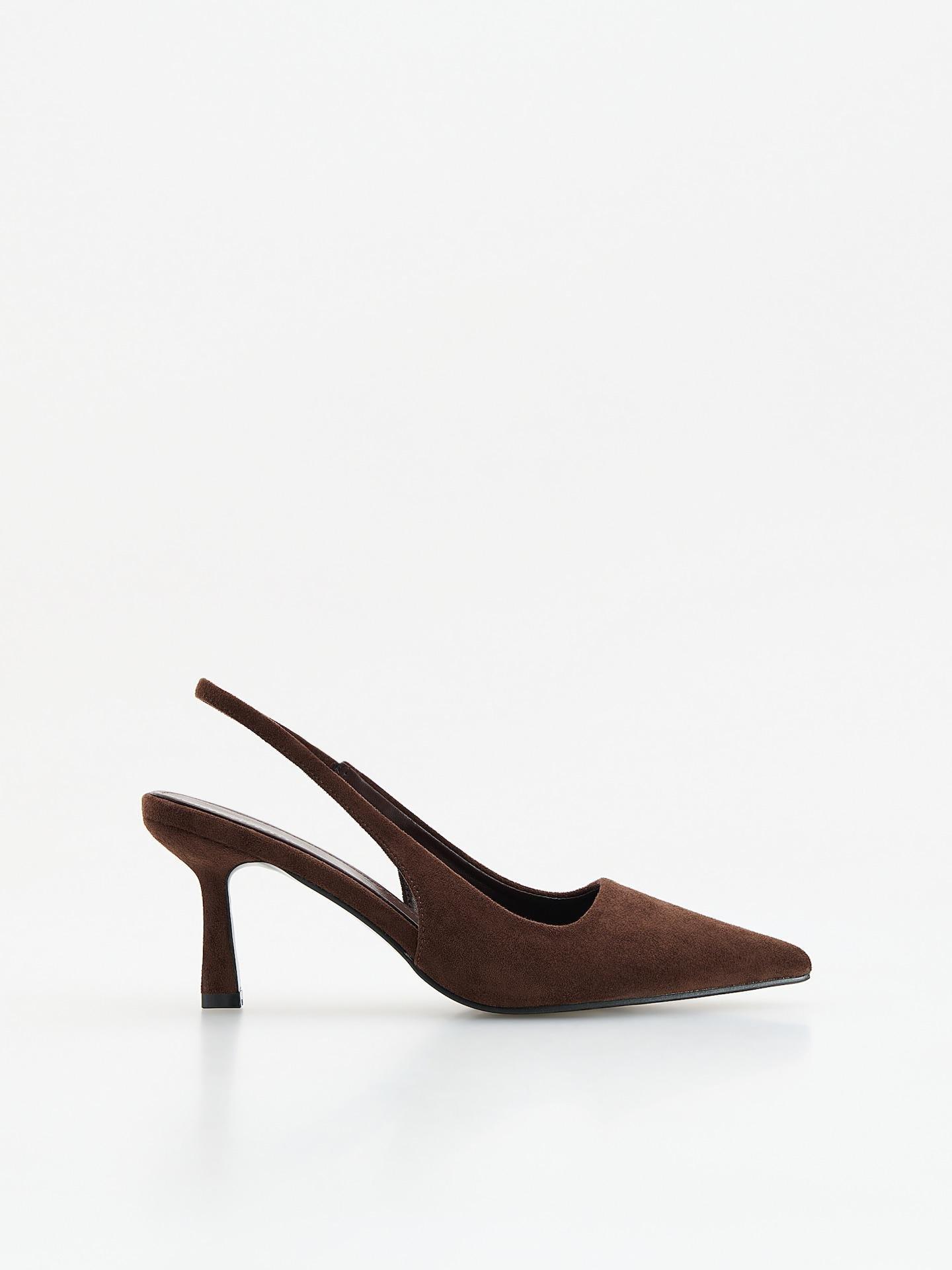 Brown Pumps With Open Heel, Brown, medium