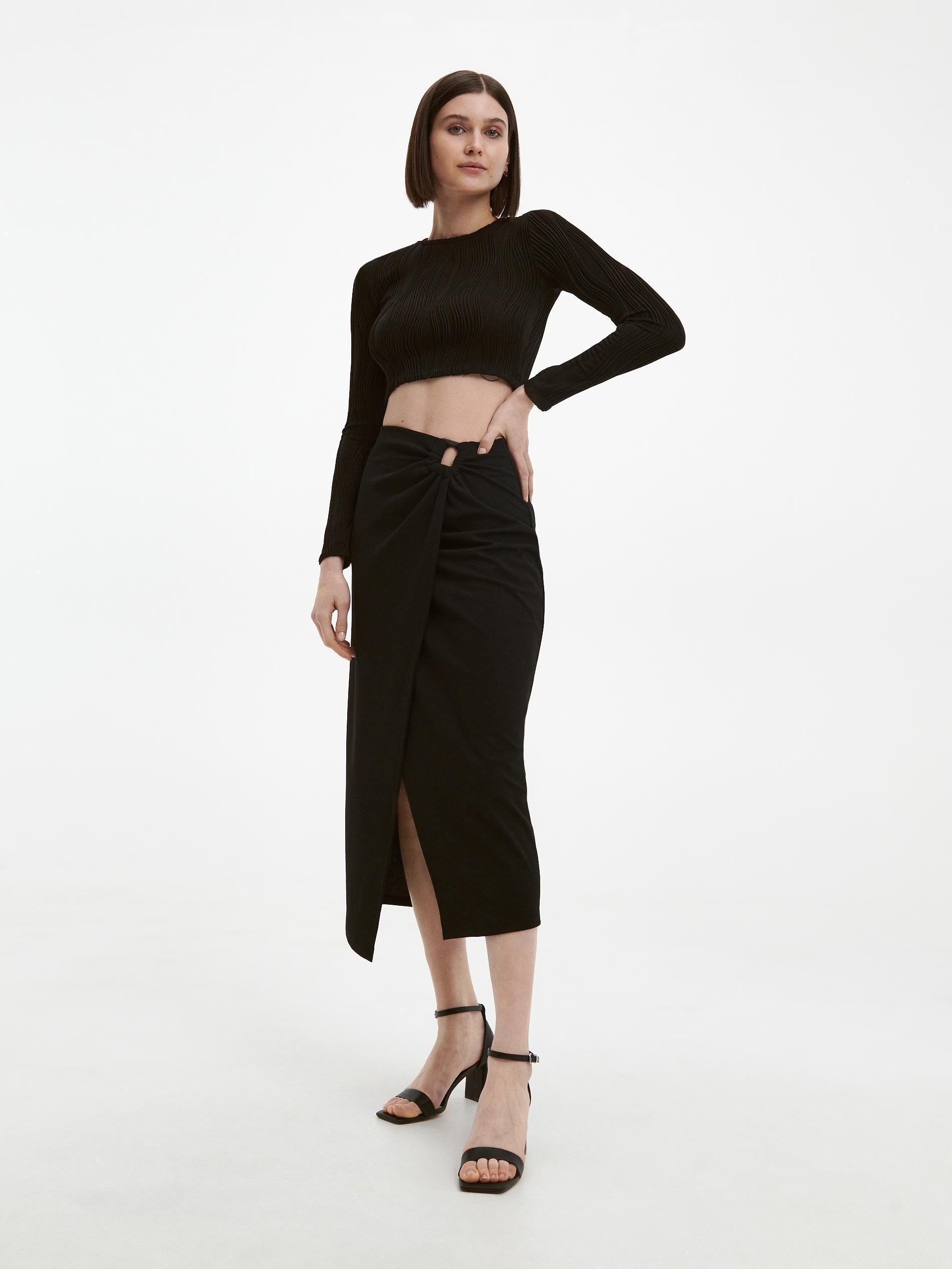 Black Ruched Skirt, , large image number 0