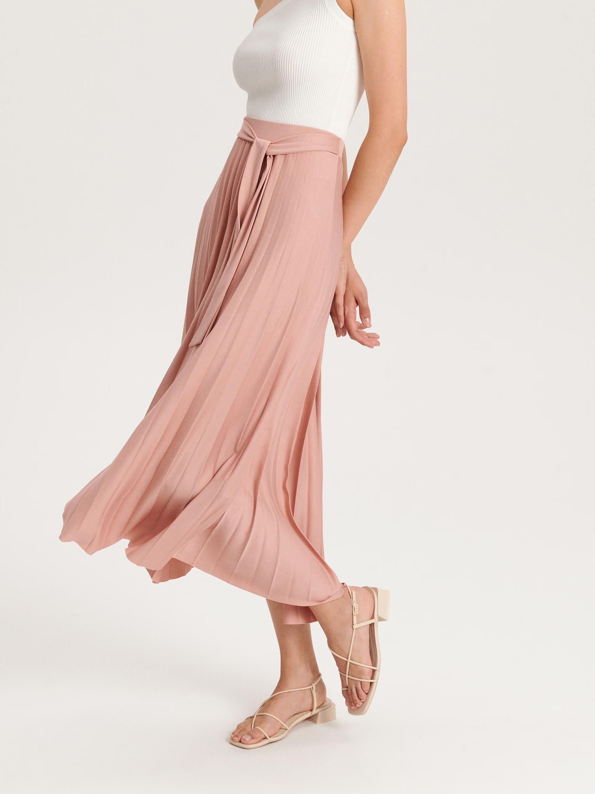 Pink Pleated Midi Skirt, , large image number 1