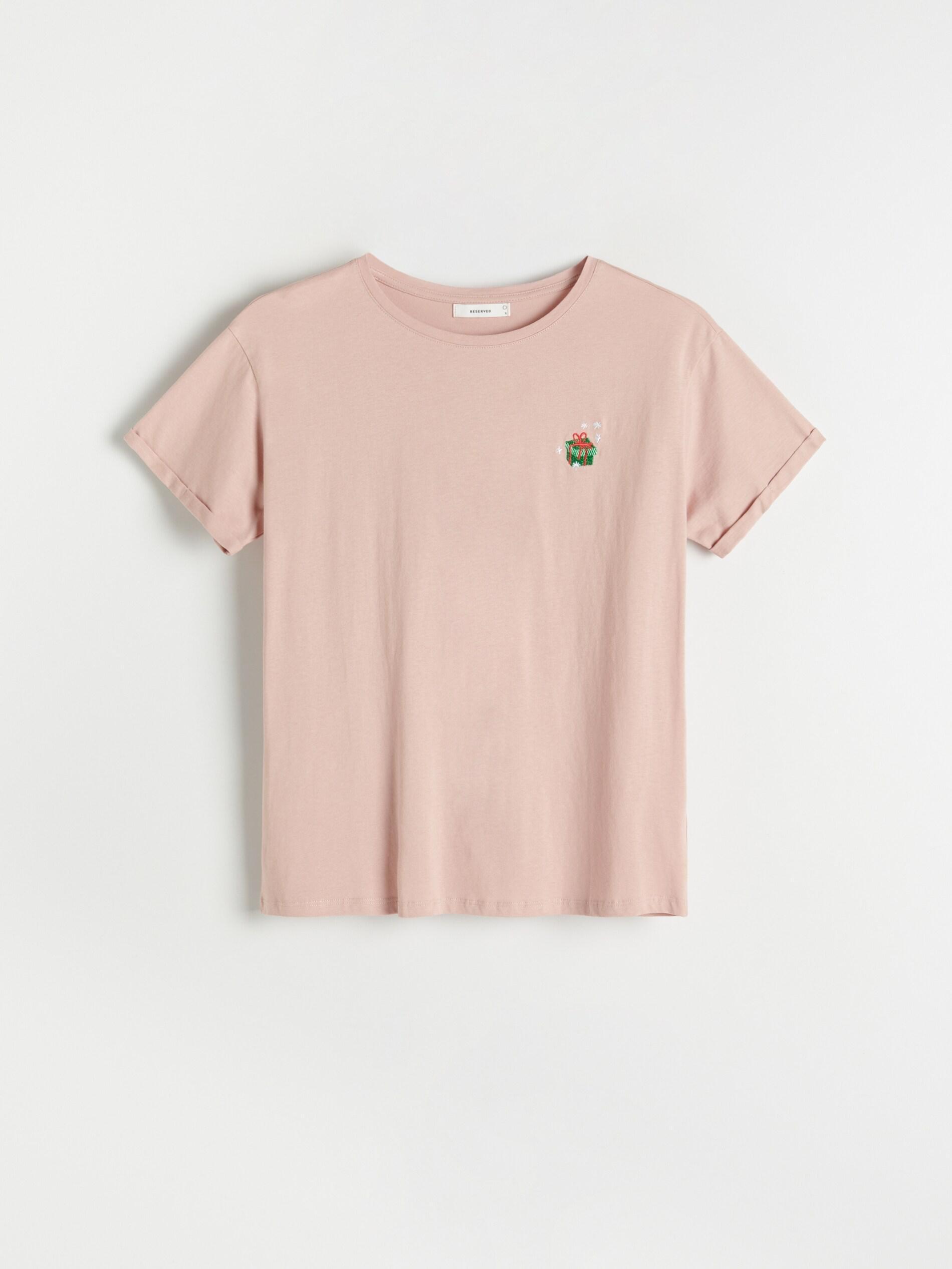 Reserved - Pastel Pink T-Shirt With A Festive Motif, Women