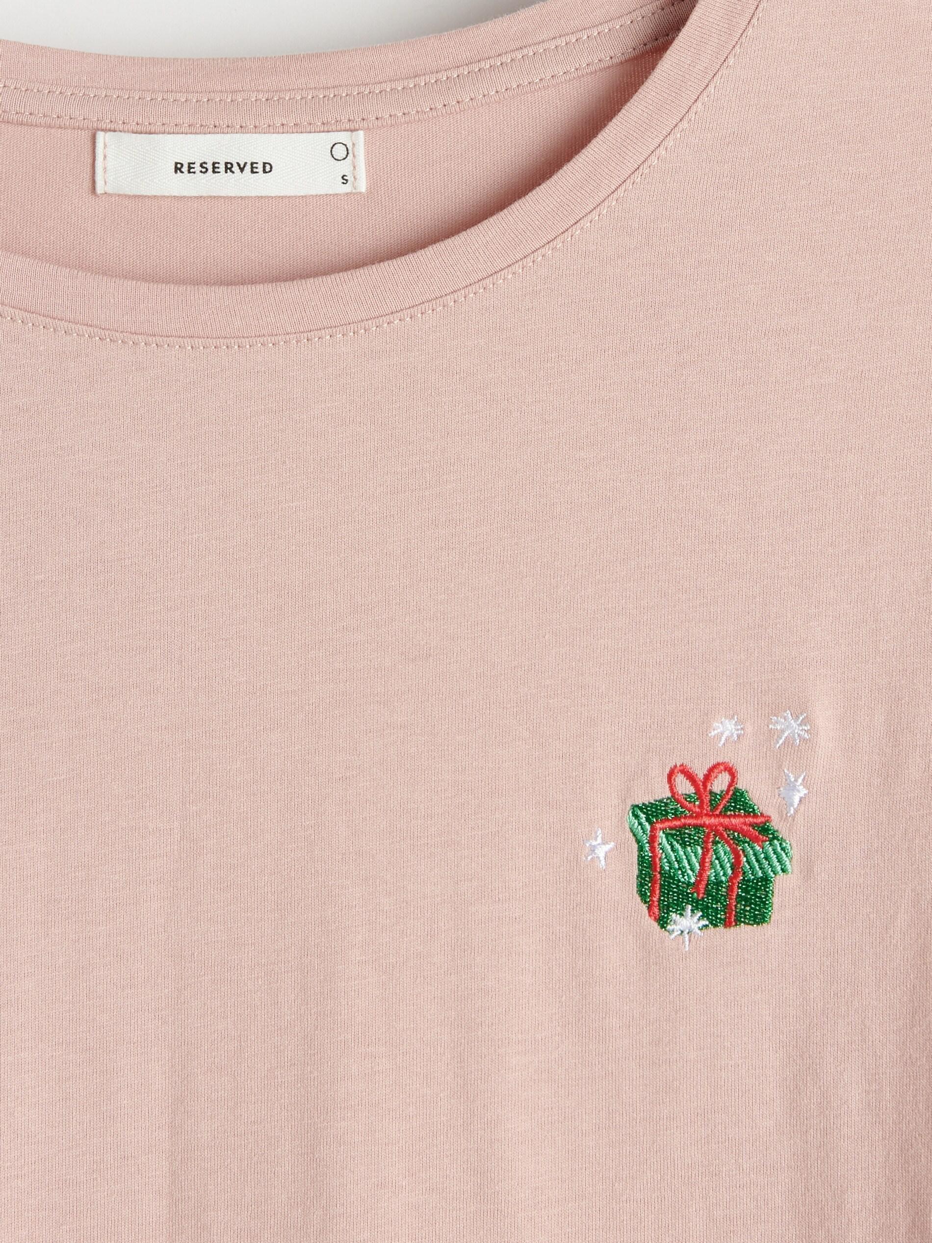 Reserved - Pastel Pink T-Shirt With A Festive Motif, Women