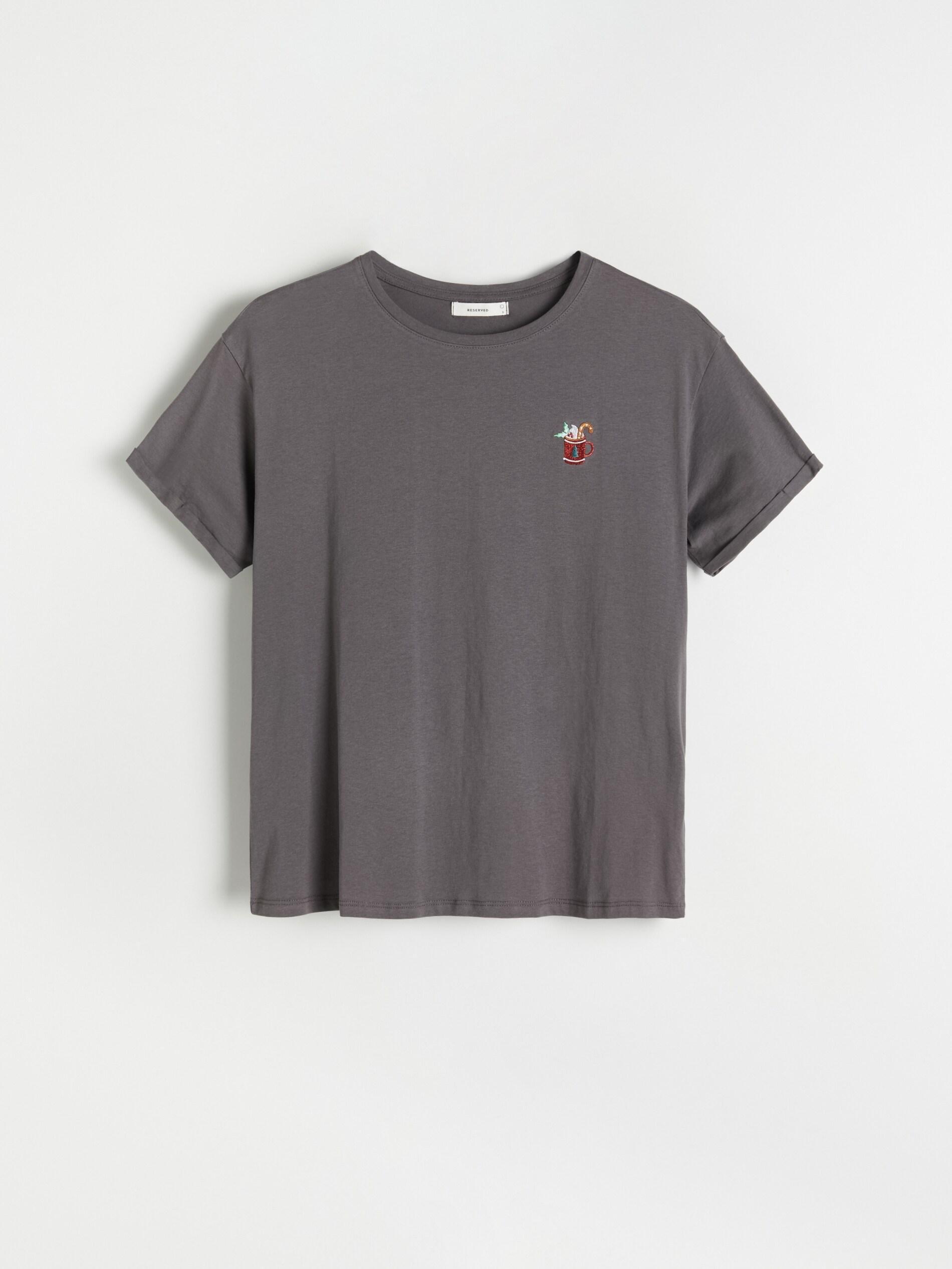 Reserved - Dark Grey T-Shirt With A Festive Motif, Women
