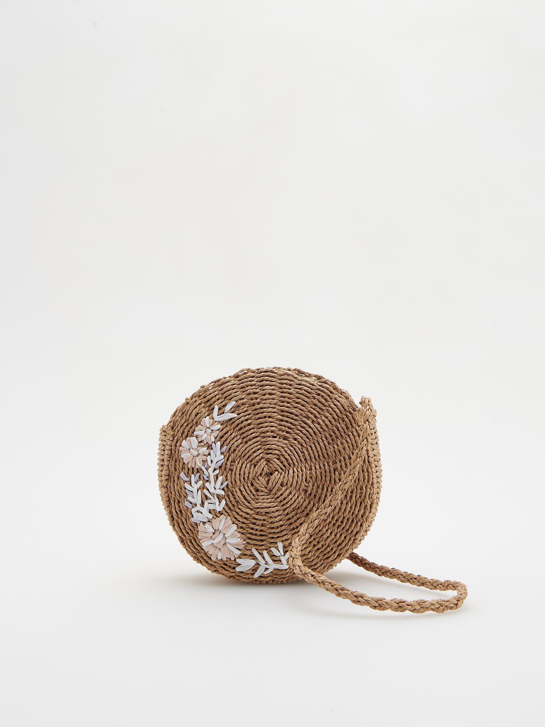 Beige Round Woven Straw Bag, Beige, large image number 1