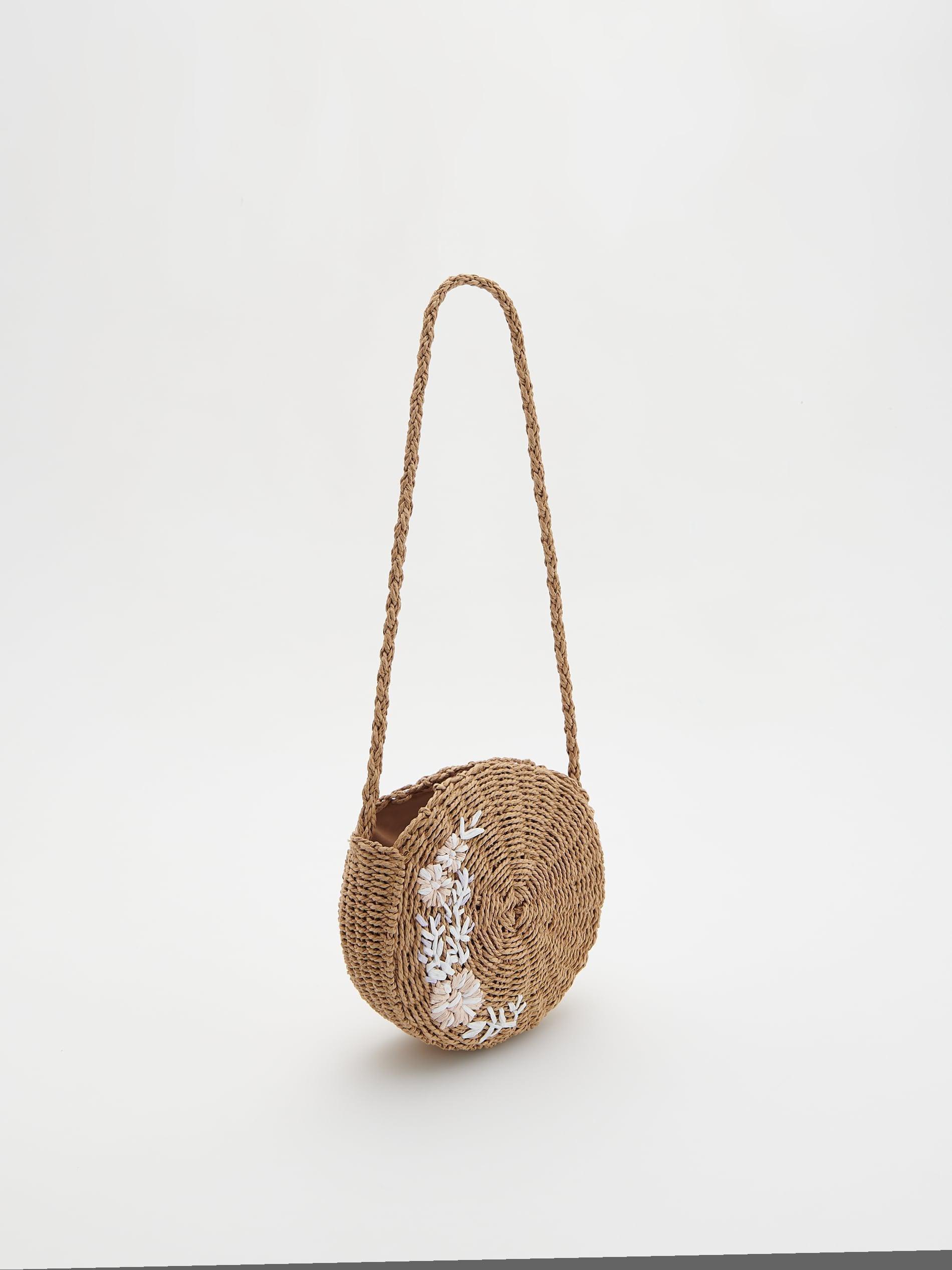 Beige Round Woven Straw Bag, Beige, large image number 2