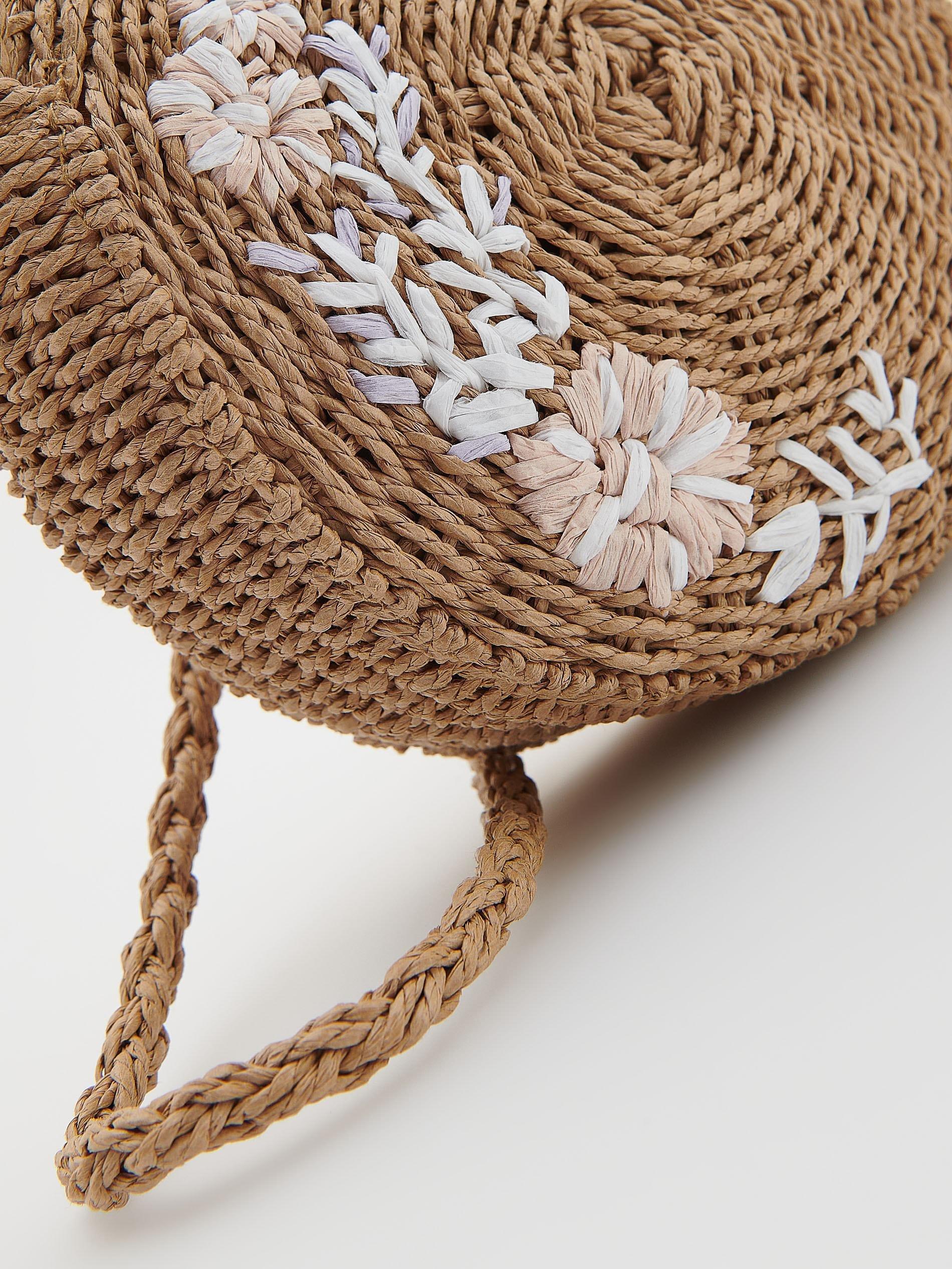 Beige Round Woven Straw Bag, Beige, large image number 5