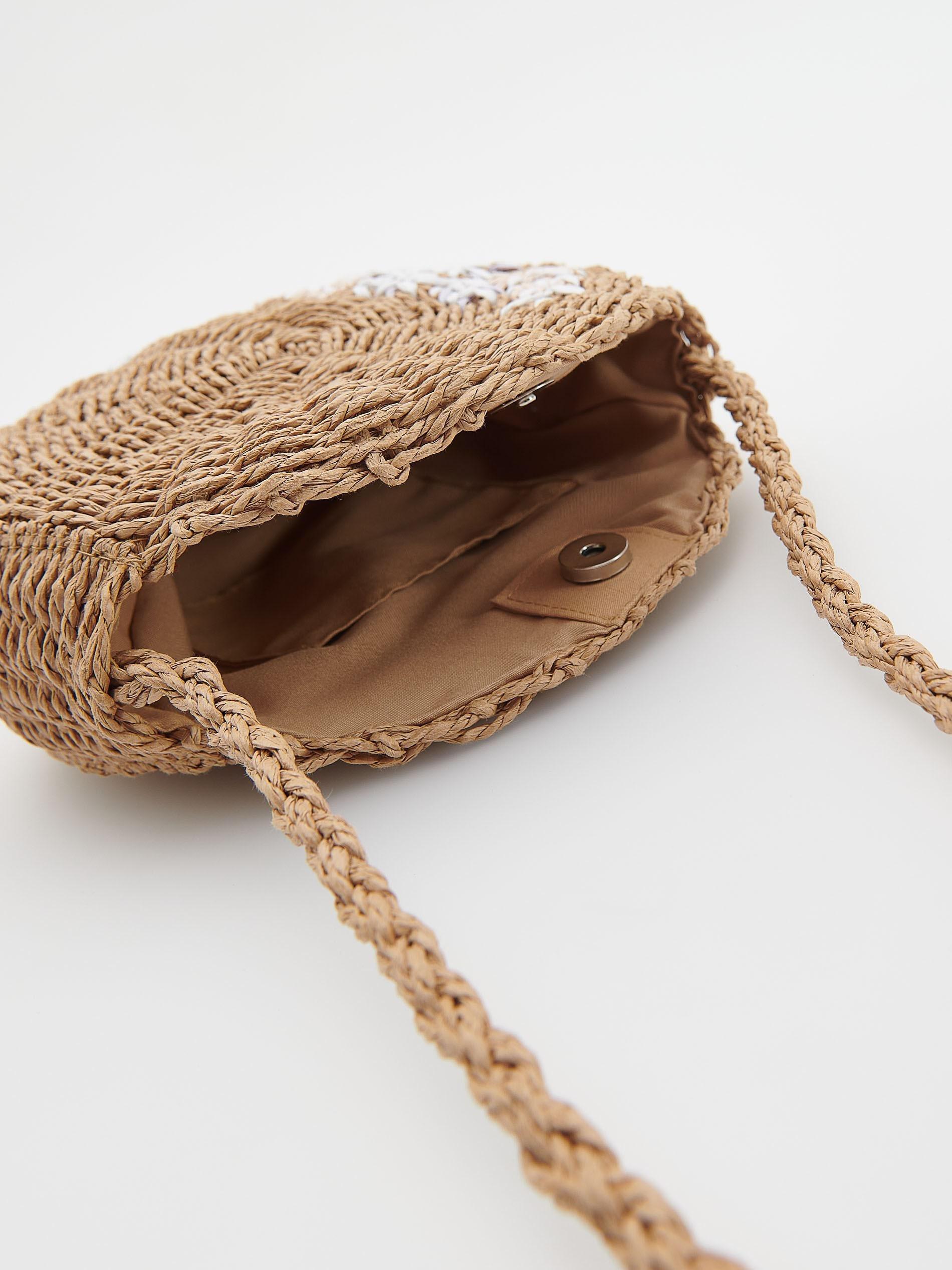 Beige Round Woven Straw Bag, Beige, large image number 6