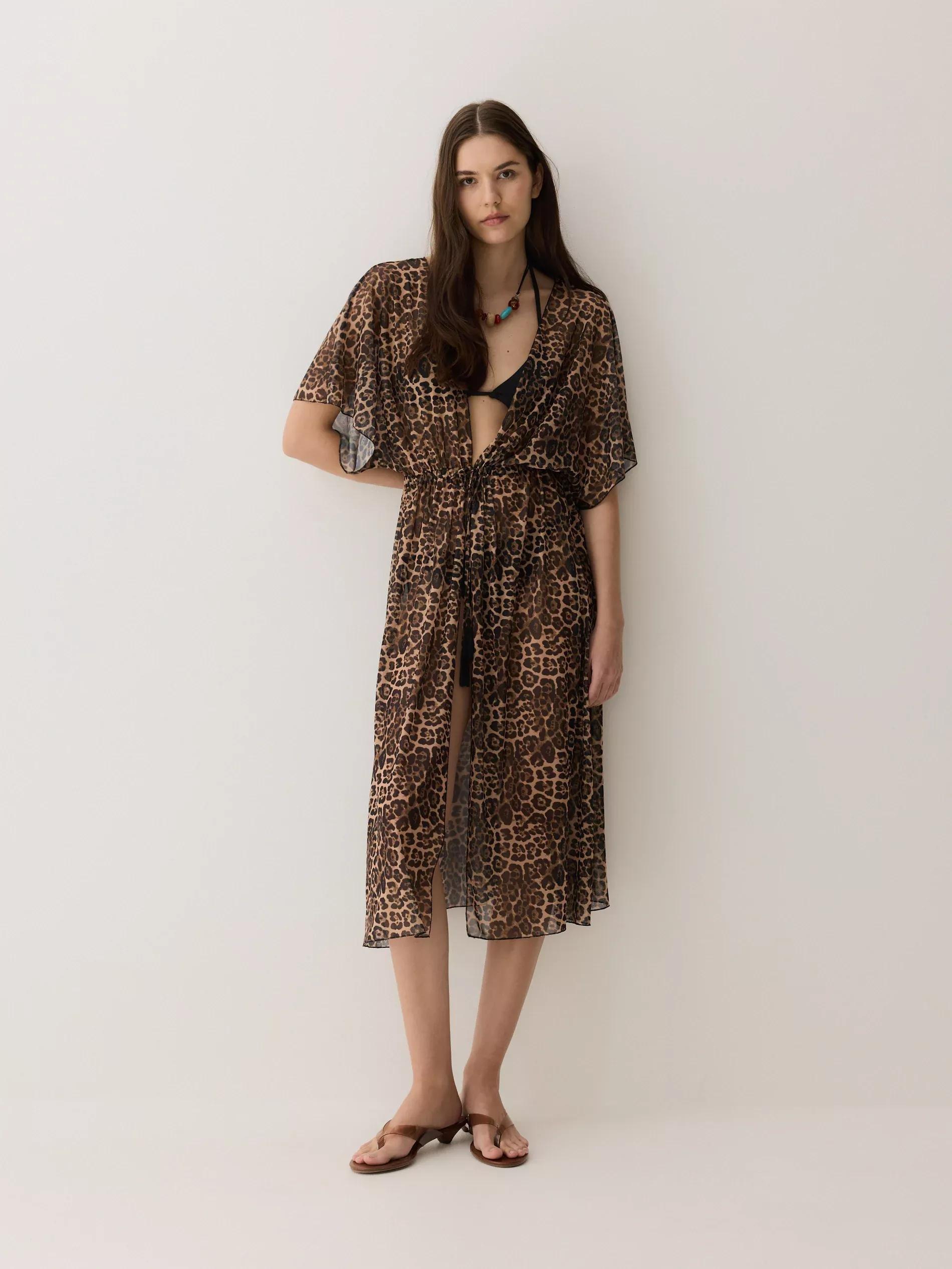 Brown Animal Print Poncho, Brown, large image number 0
