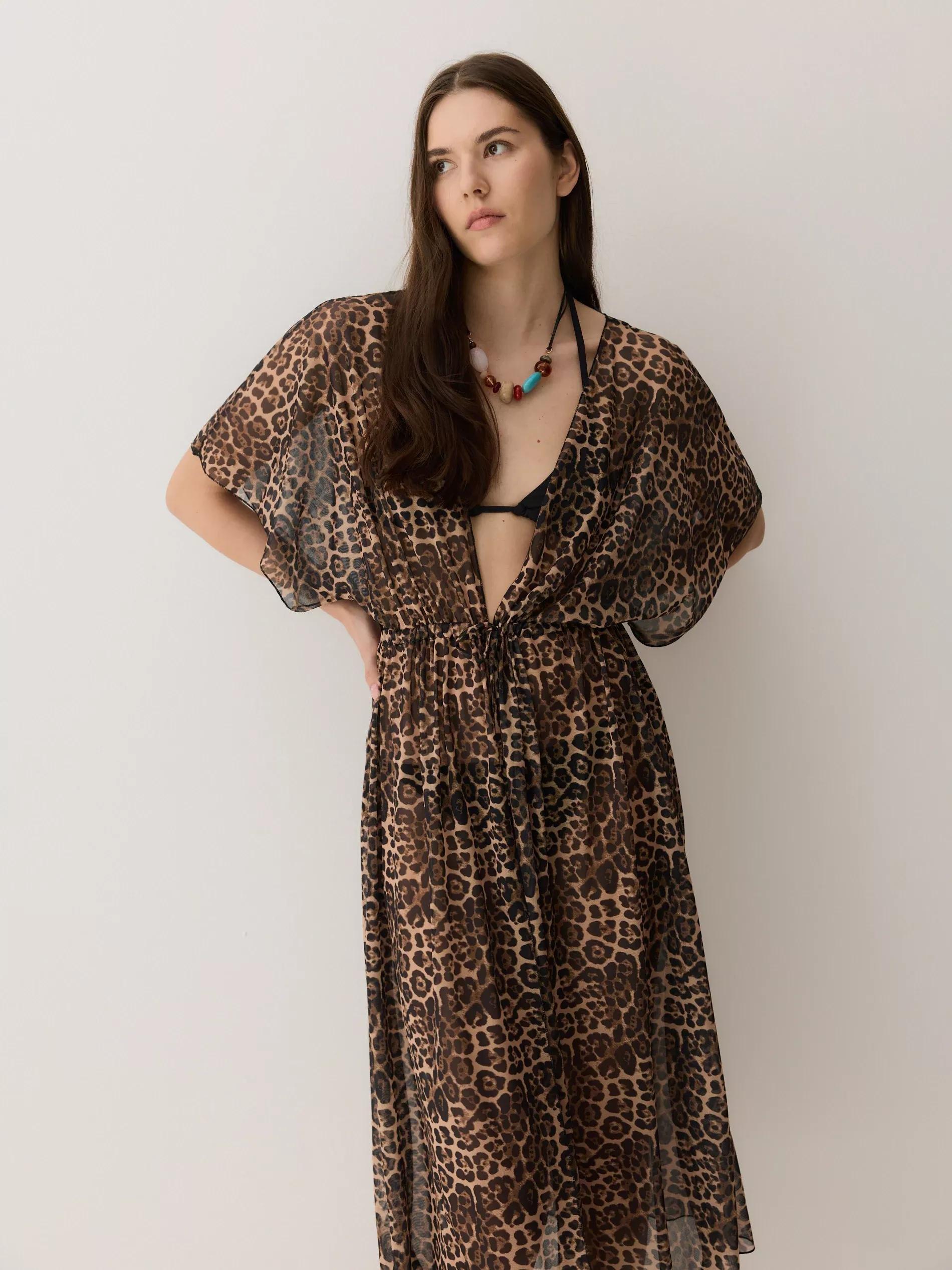Brown Animal Print Poncho, Brown, large image number 1