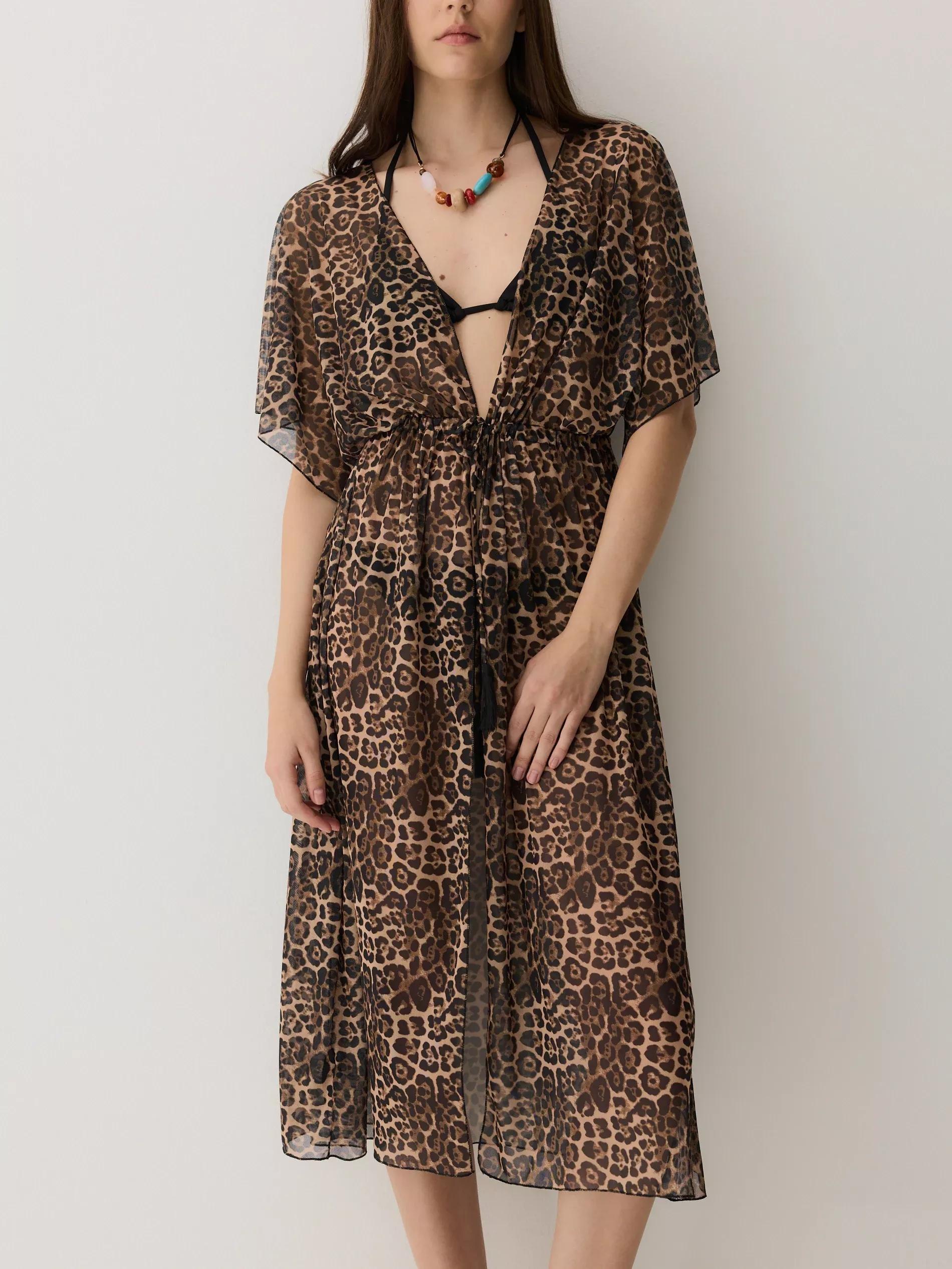 Brown Animal Print Poncho, Brown, large image number 2