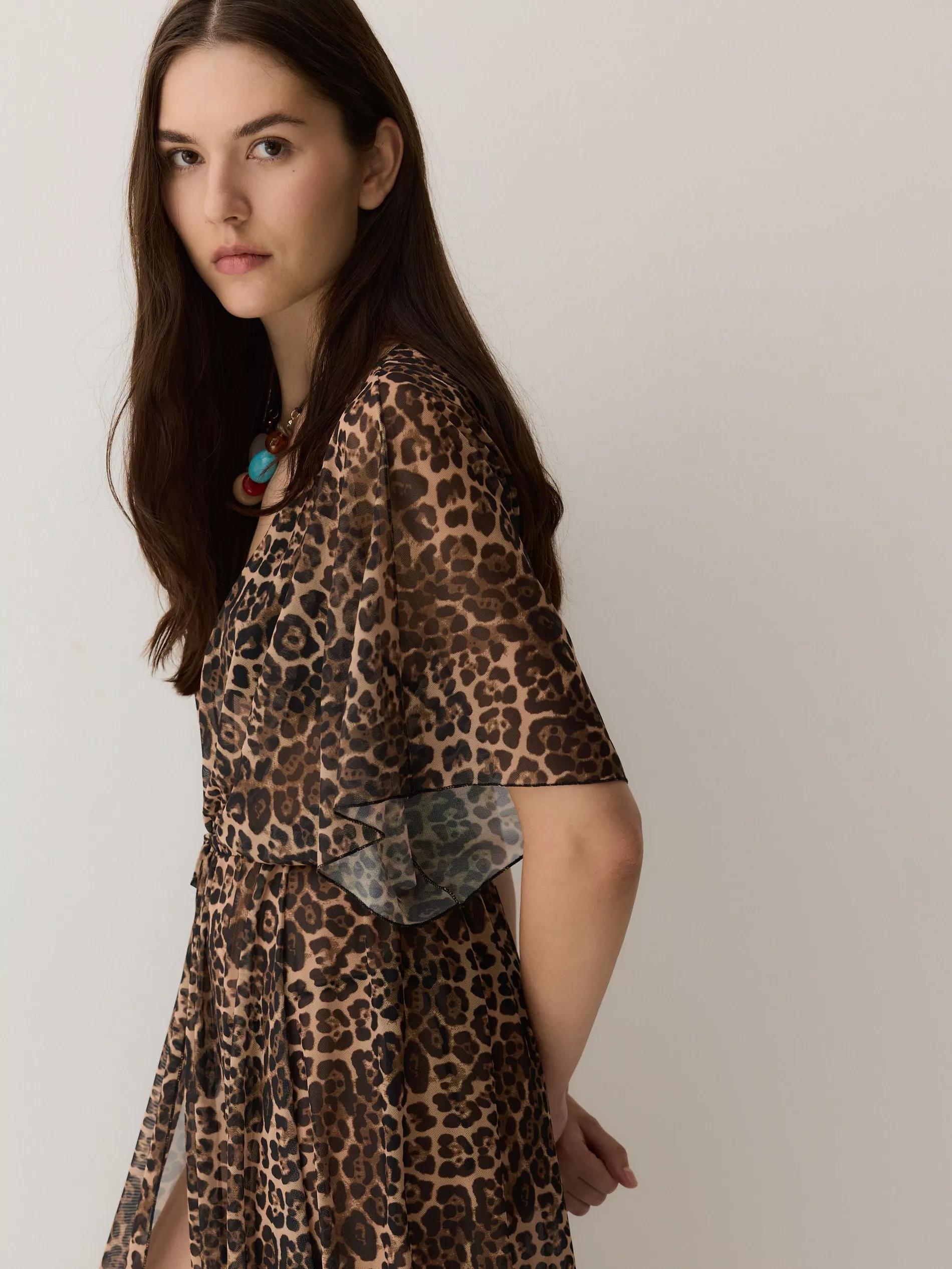 Brown Animal Print Poncho, Brown, large image number 4