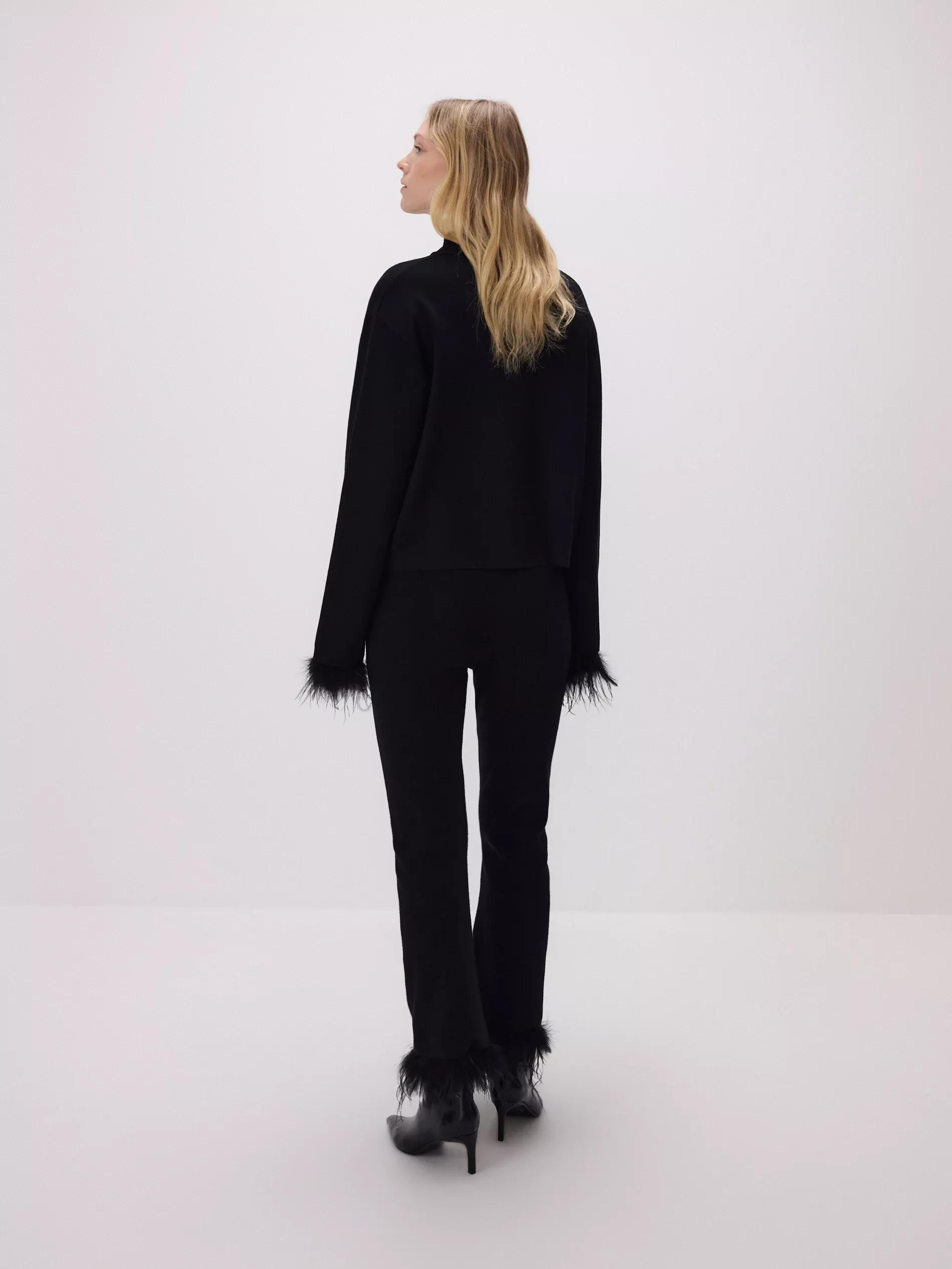 Black Trousers With Faux Feathers, Black, large image number 3