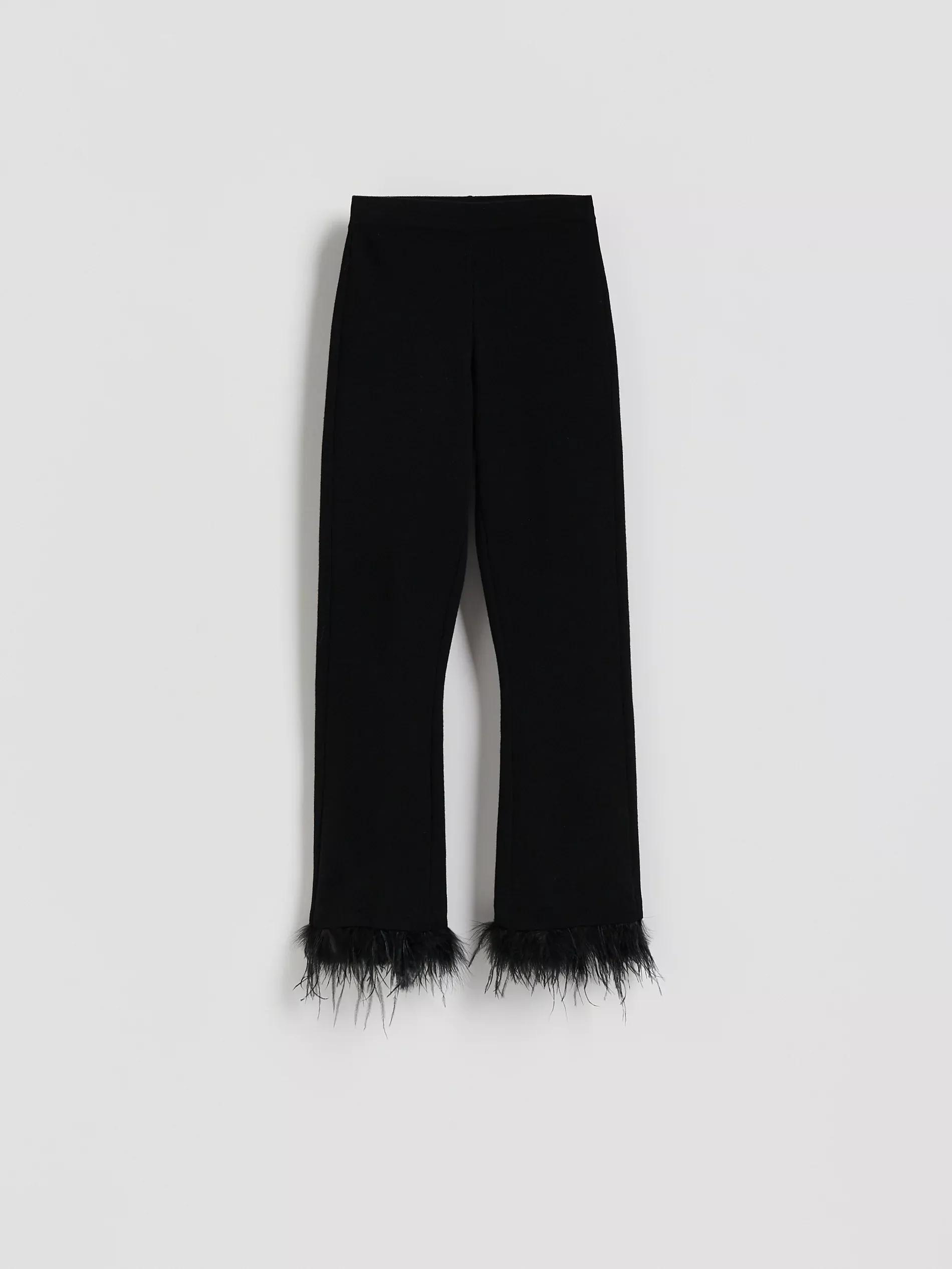 Black Trousers With Faux Feathers, Black, large image number 5