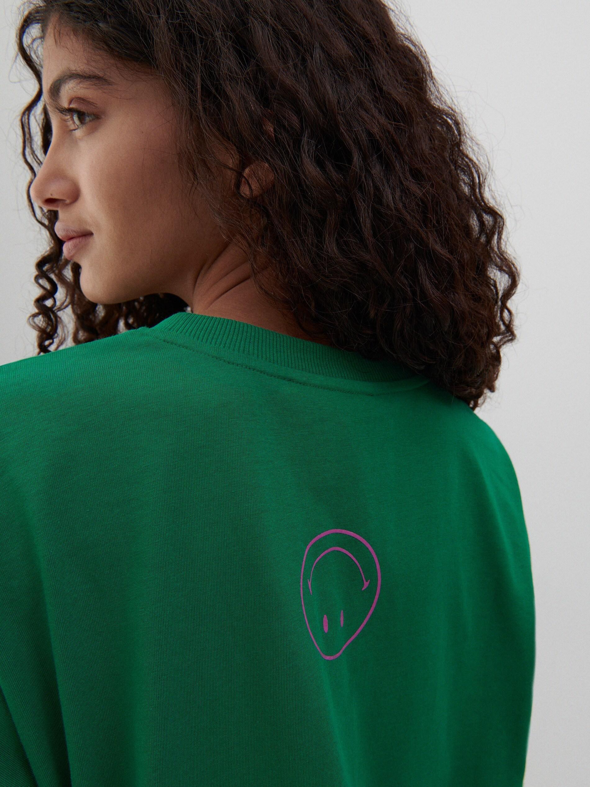 Green Cotton T-Shirt With Smiley Print, Women, , large image number 1