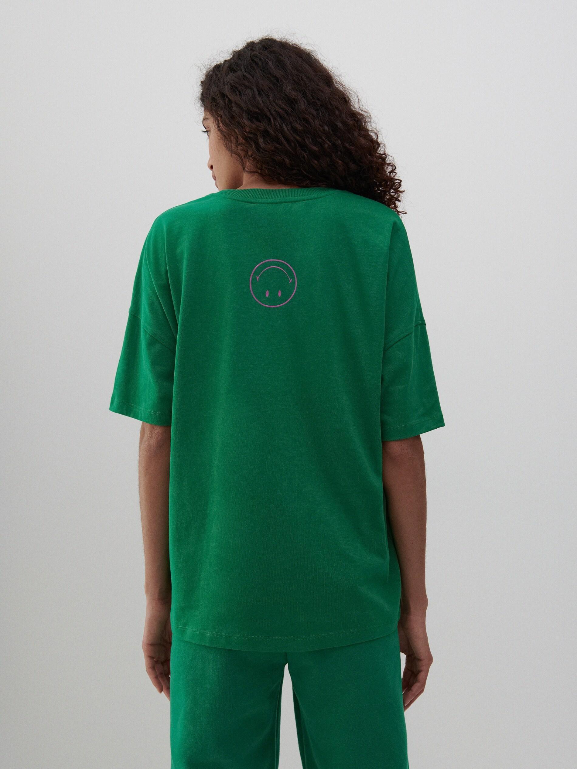 Green Cotton T-Shirt With Smiley Print, Women, , large image number 2