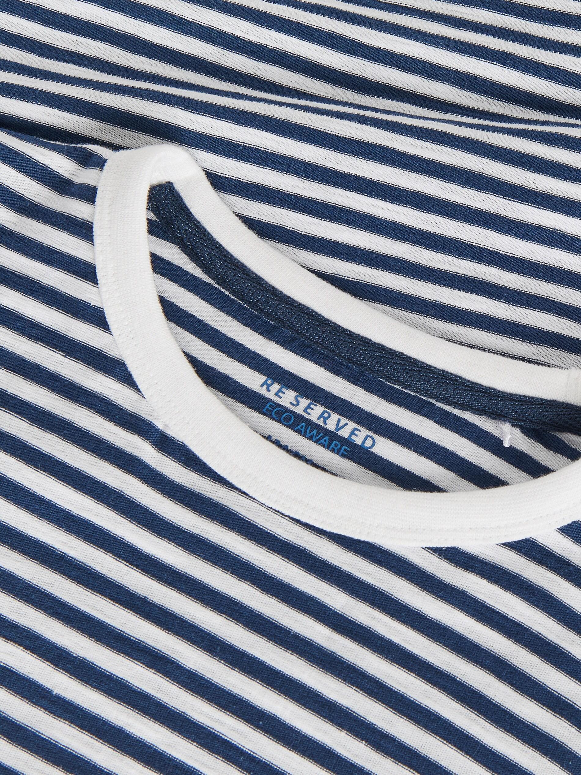 Navy Blue Striped Cotton T-Shirt, , large image number 4