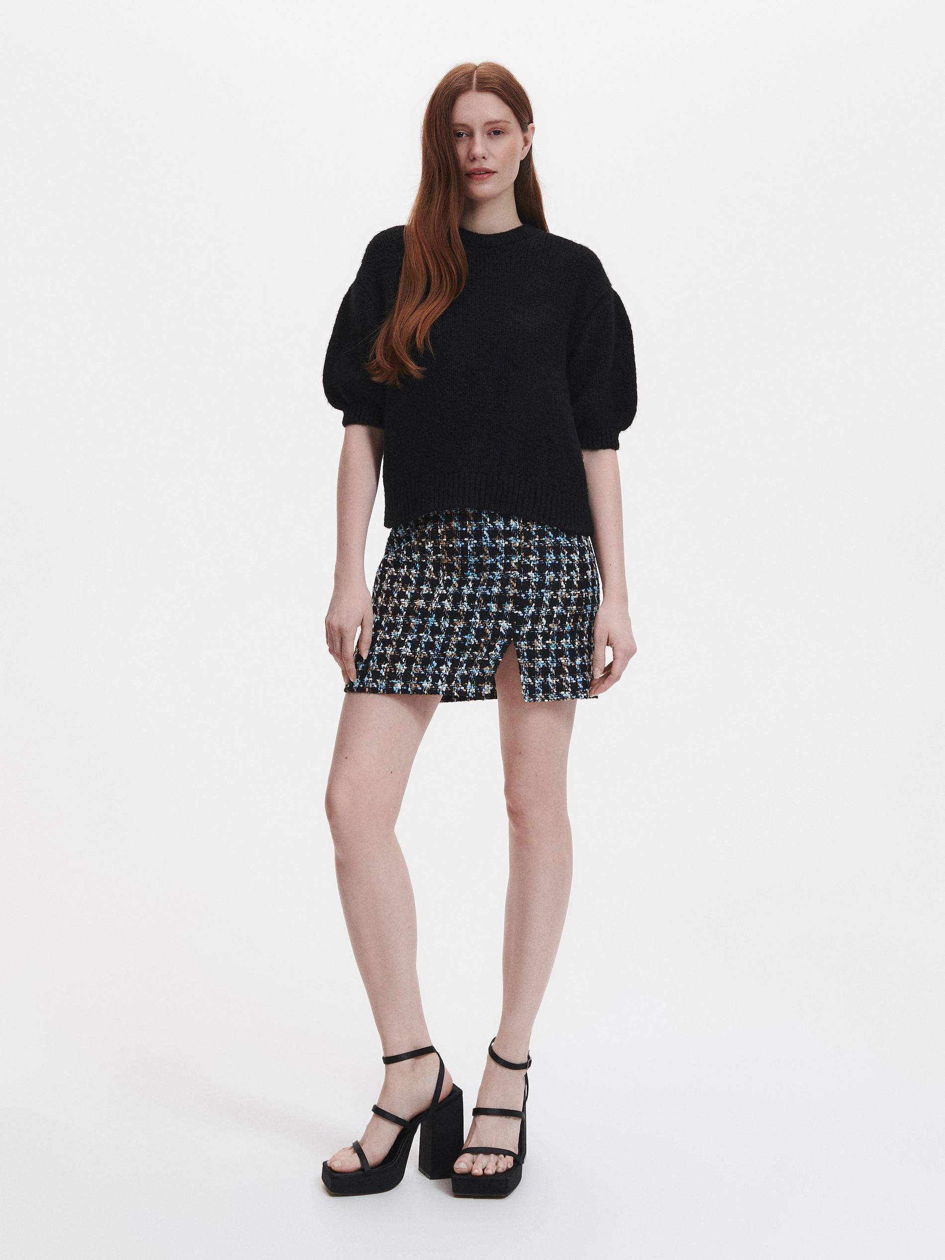 Black Jumper With Puff Sleeves, , large image number 0