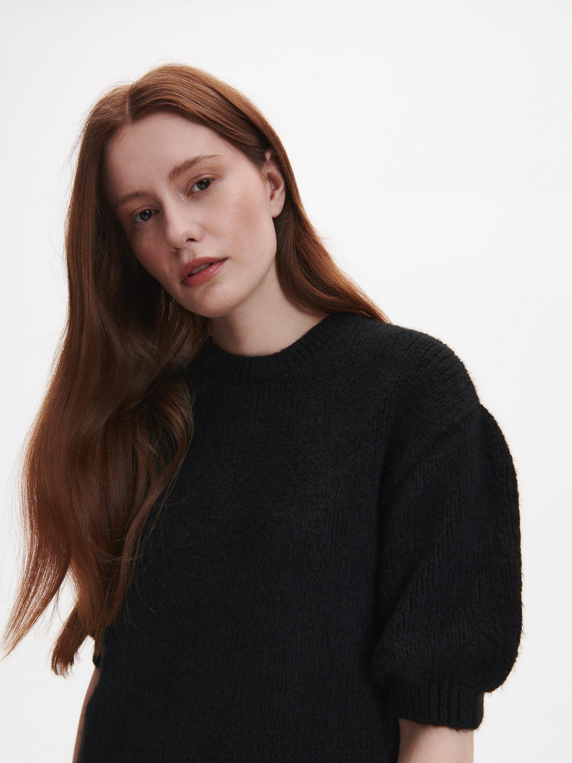 Black Jumper With Puff Sleeves, , large image number 1