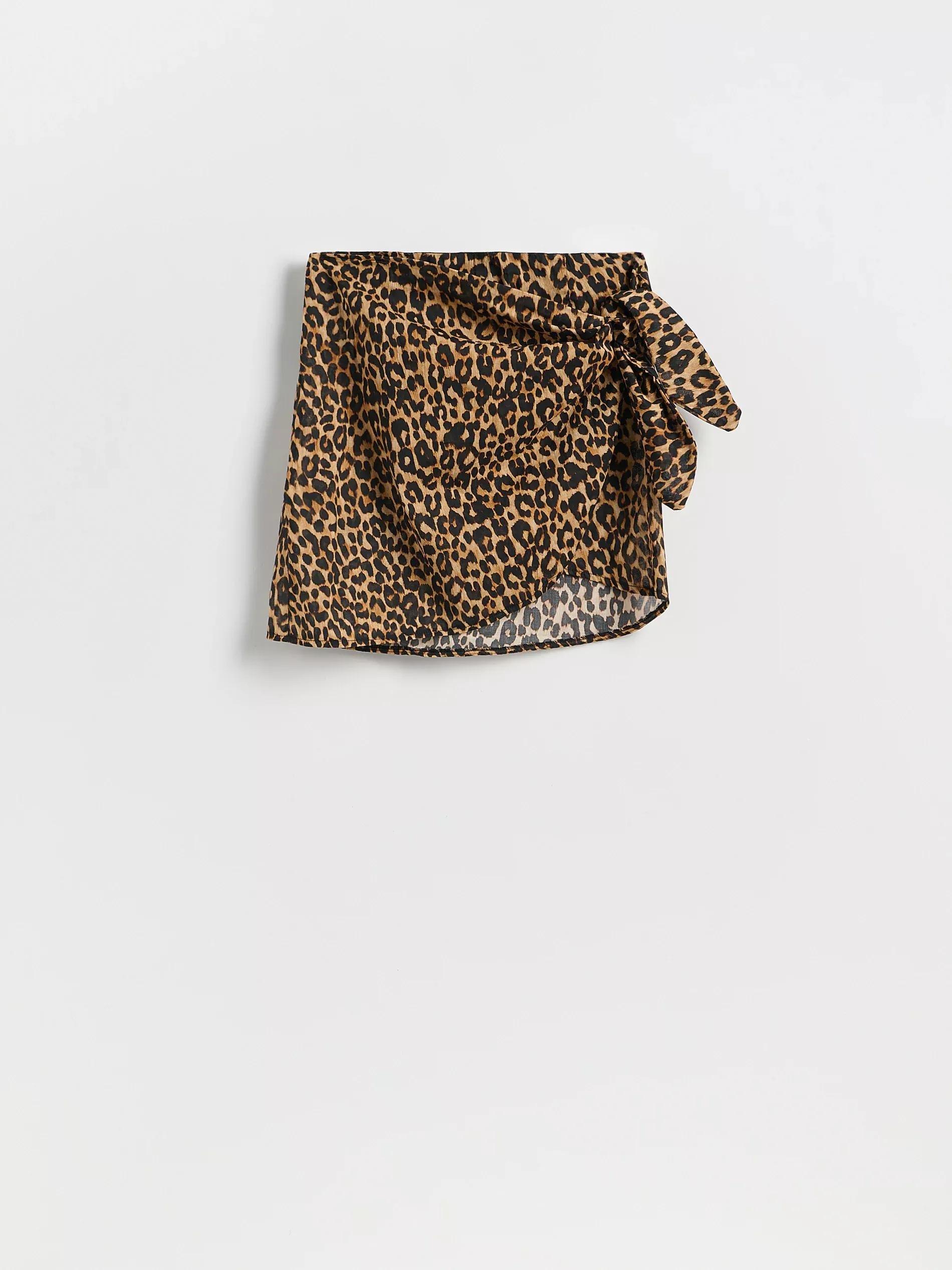 Brown Animal Print Wraparound Skirt, , large image number 0