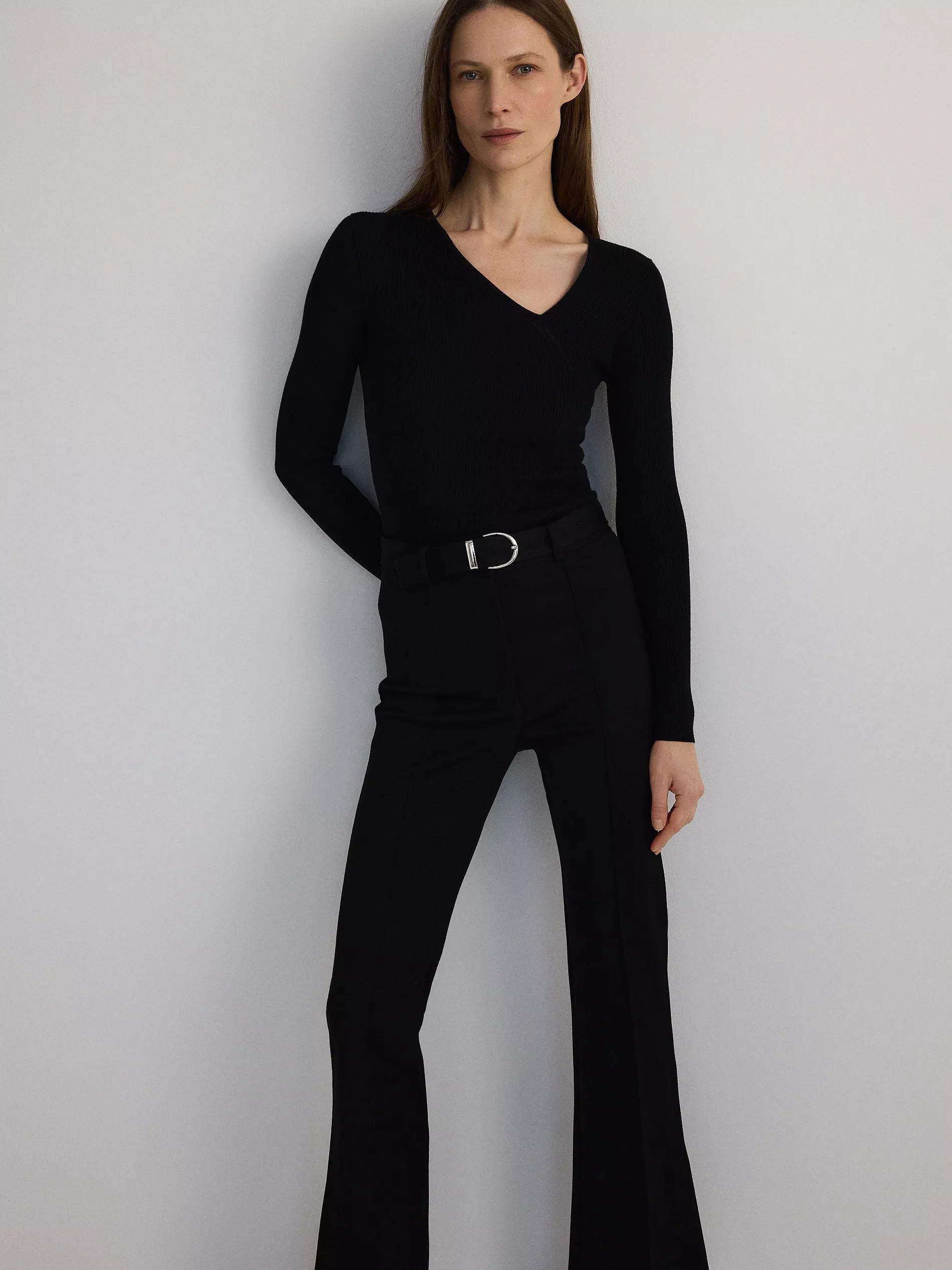 Black Blouse With Asymmetric Neckline, Black, large image number 0