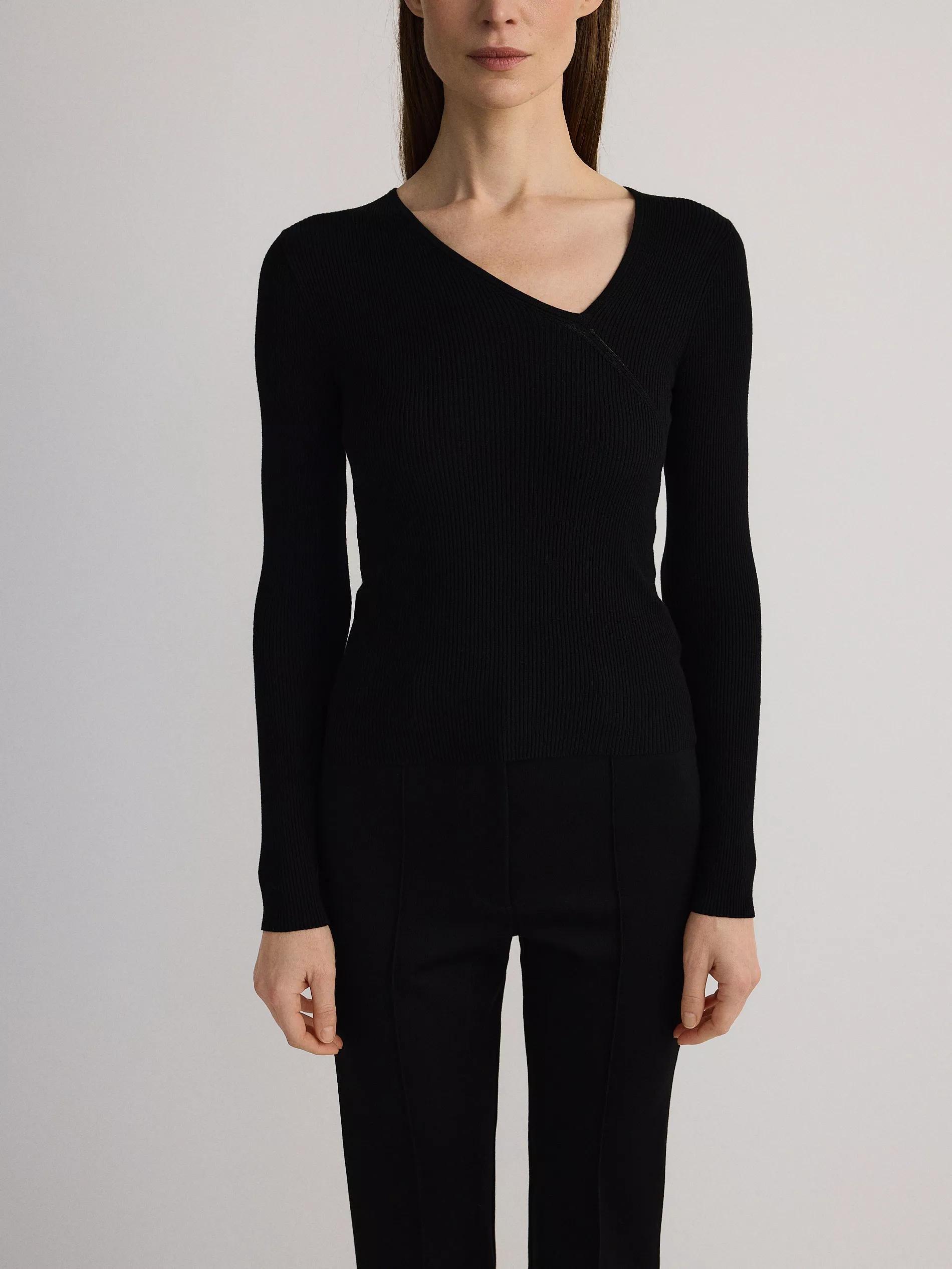 Black Blouse With Asymmetric Neckline, Black, large image number 1