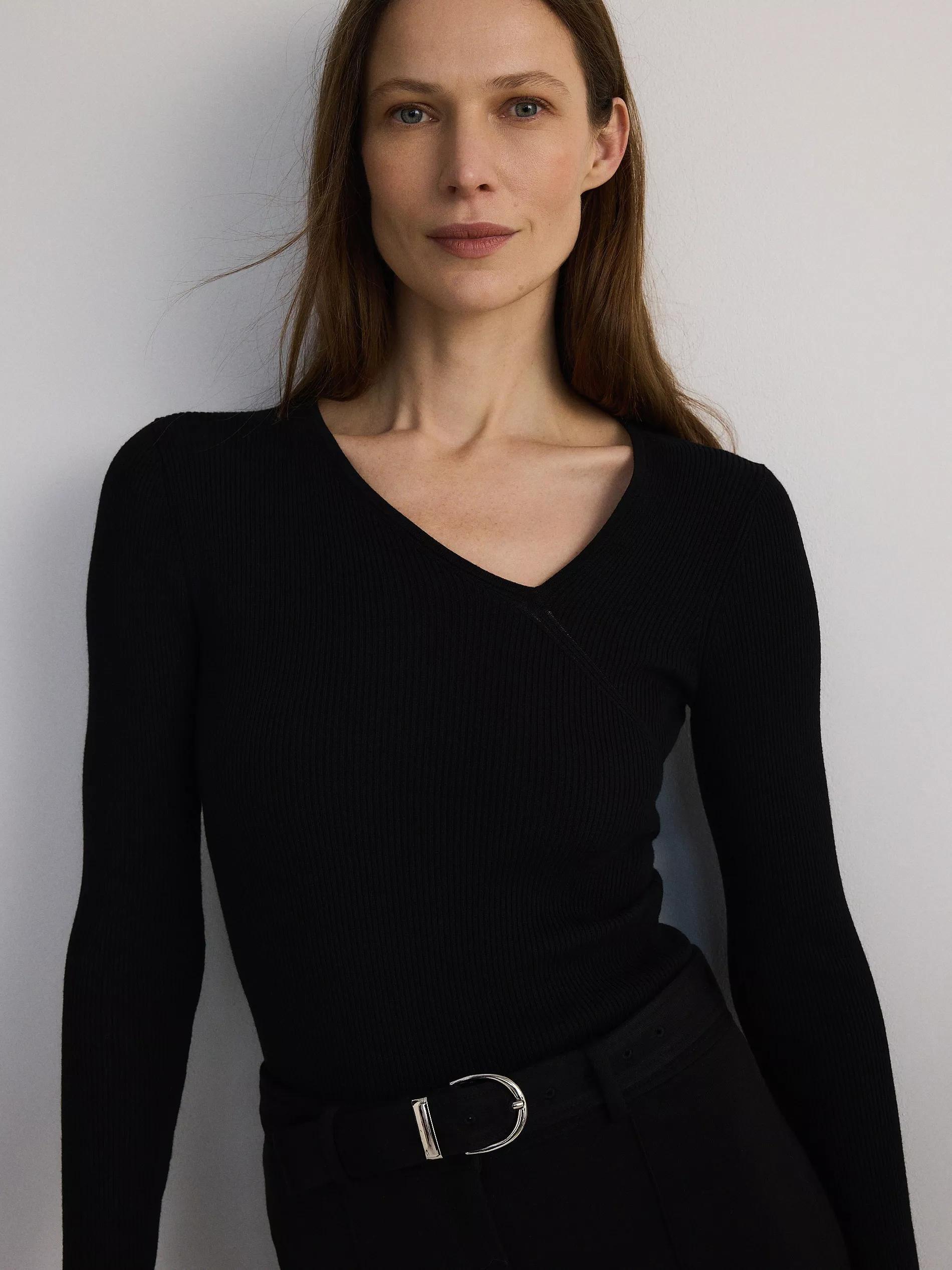Black Blouse With Asymmetric Neckline, Black, large image number 2