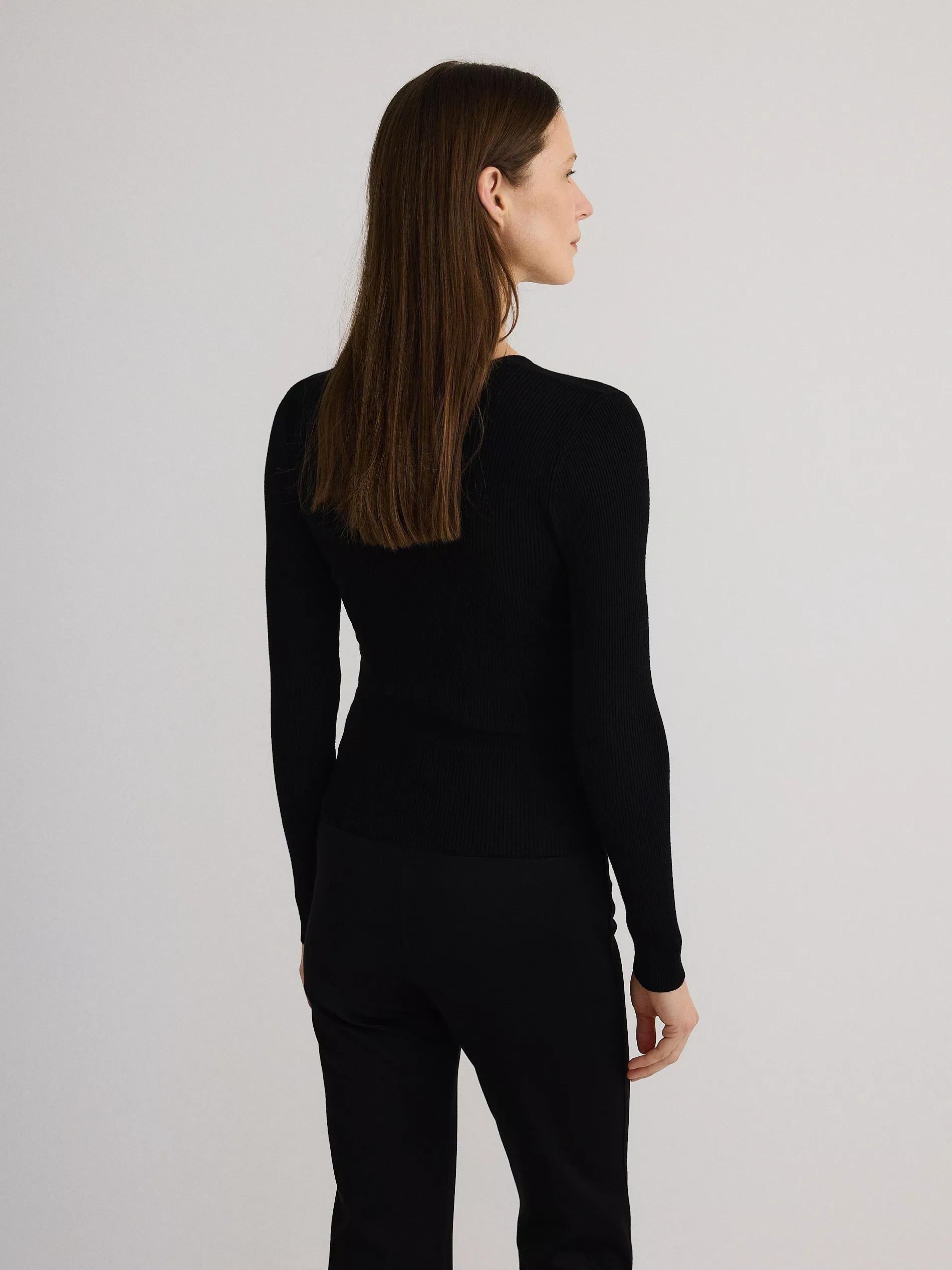 Black Blouse With Asymmetric Neckline, Black, large image number 3