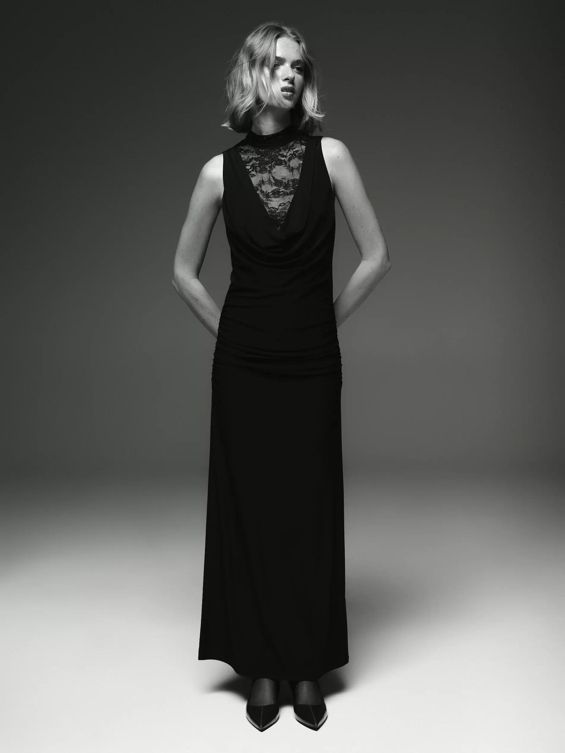 Black Maxi Dress With Lace, Black, large image number 4