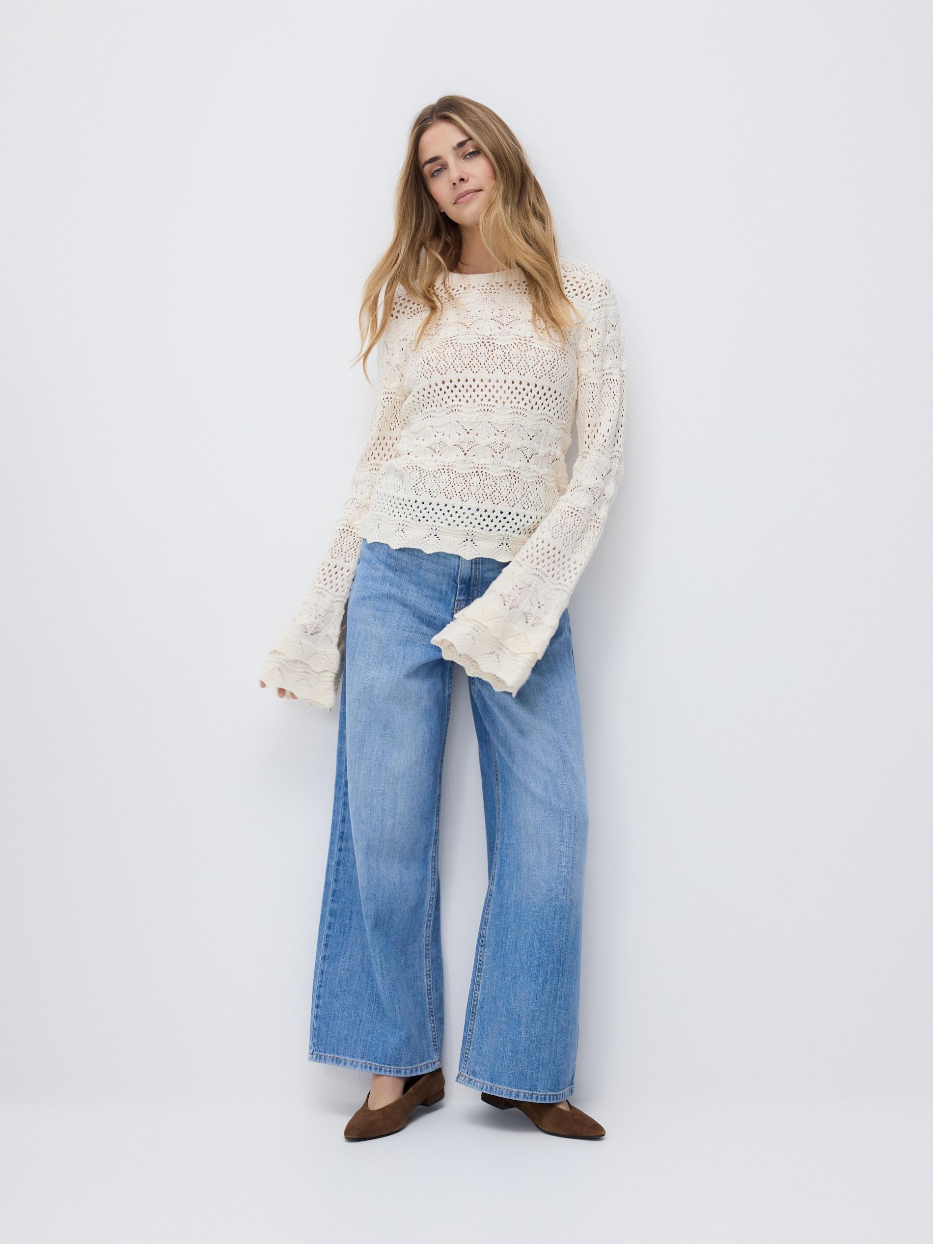 Beige Openwork Jumper With Cotton Blend, Ivory, large image number 0