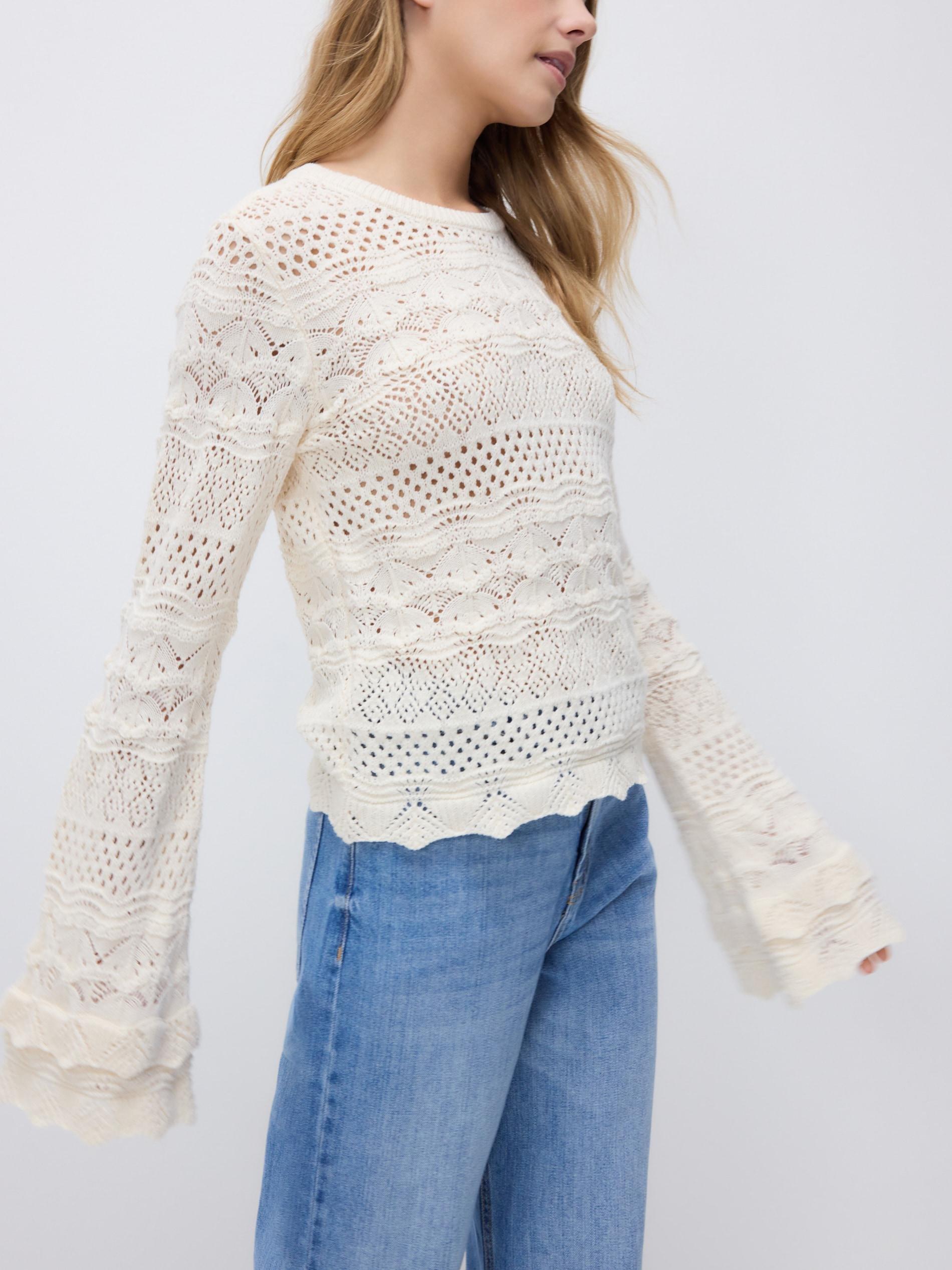 Beige Openwork Jumper With Cotton Blend, Ivory, large image number 1
