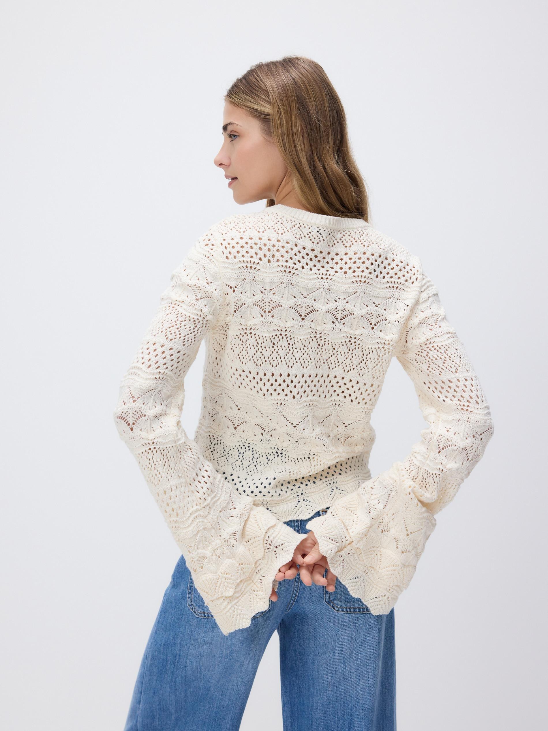 Beige Openwork Jumper With Cotton Blend, Ivory, large image number 3