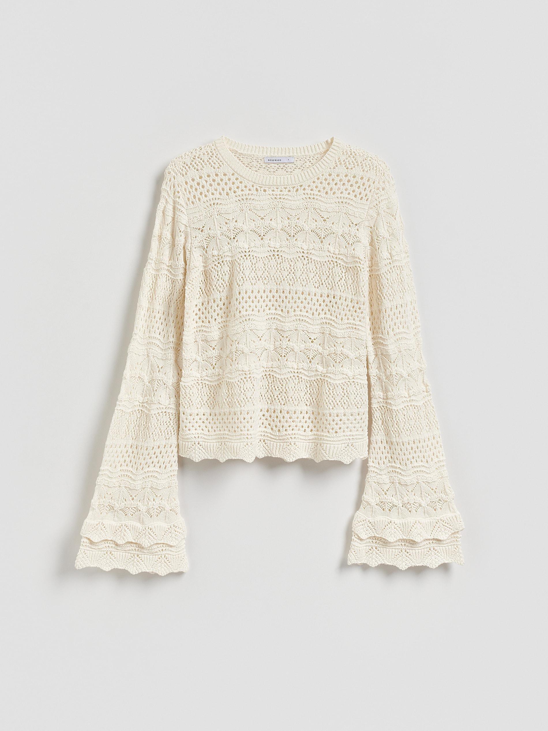 Beige Openwork Jumper With Cotton Blend, Ivory, large image number 4