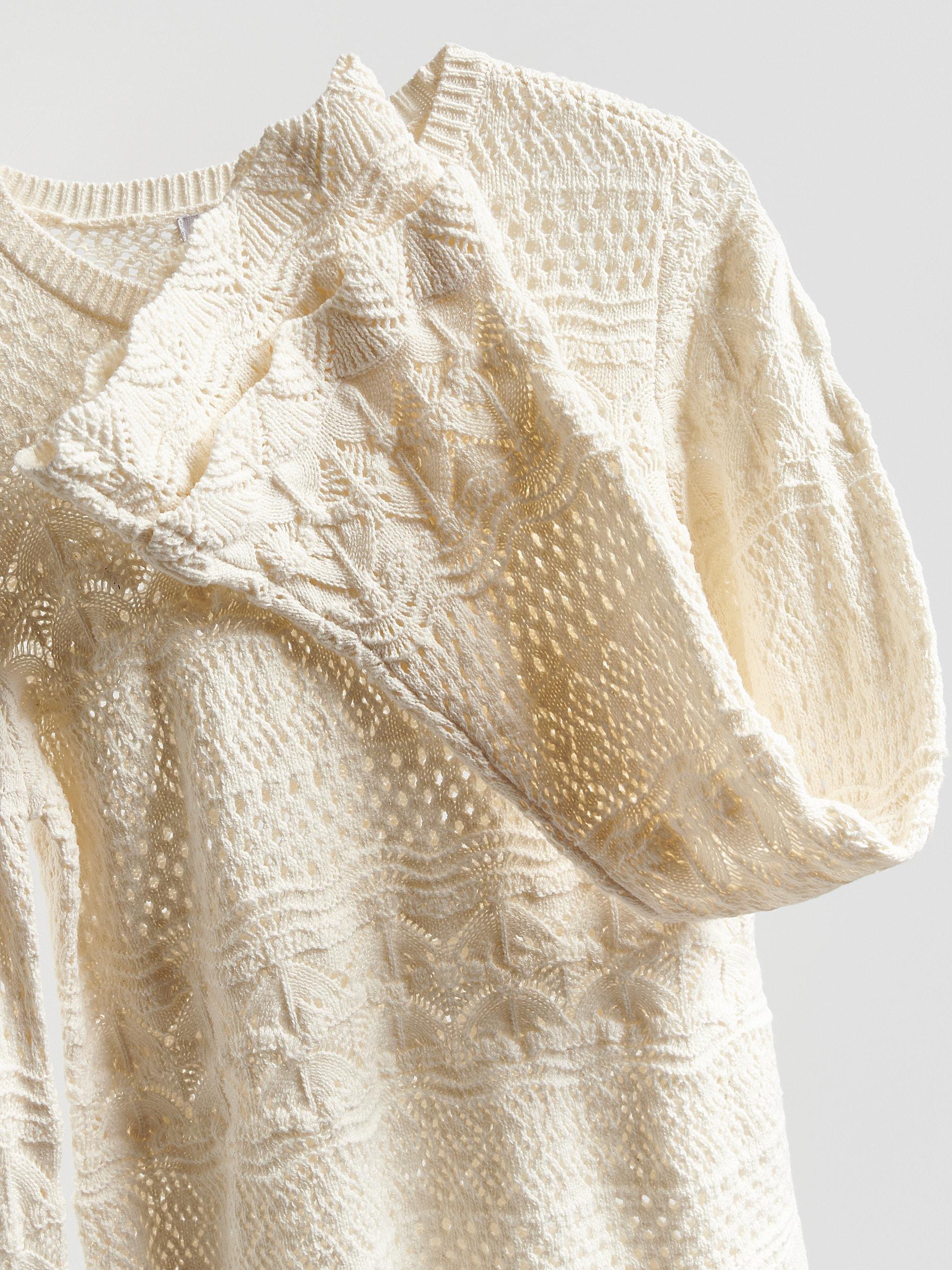 Beige Openwork Jumper With Cotton Blend, Ivory, large image number 5