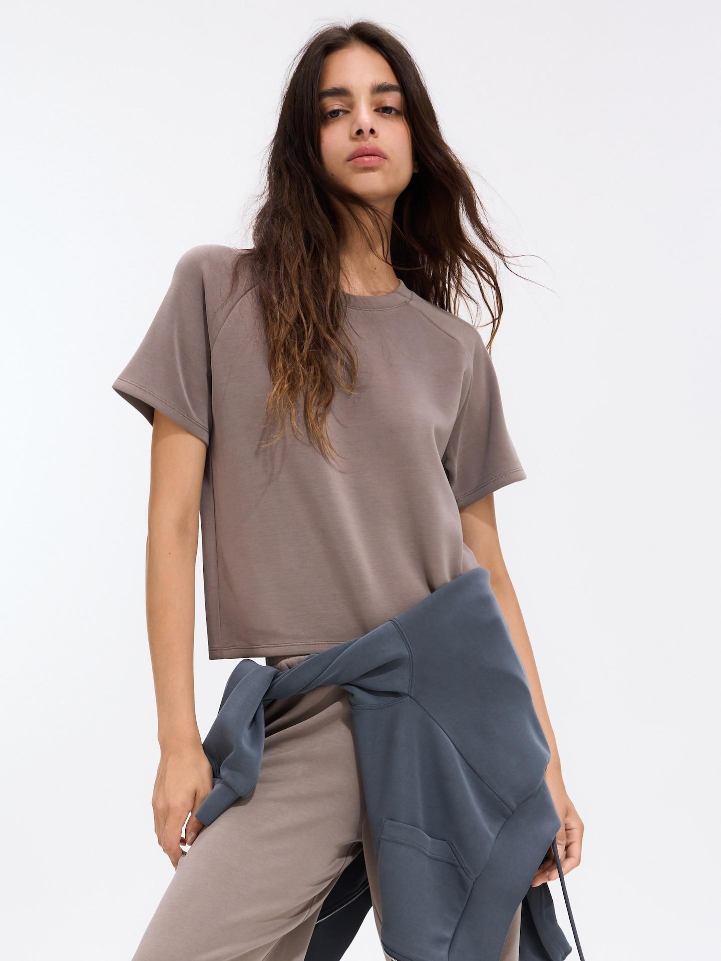 Brown Boxy Modal T-Shirt, Brown, large image number 1