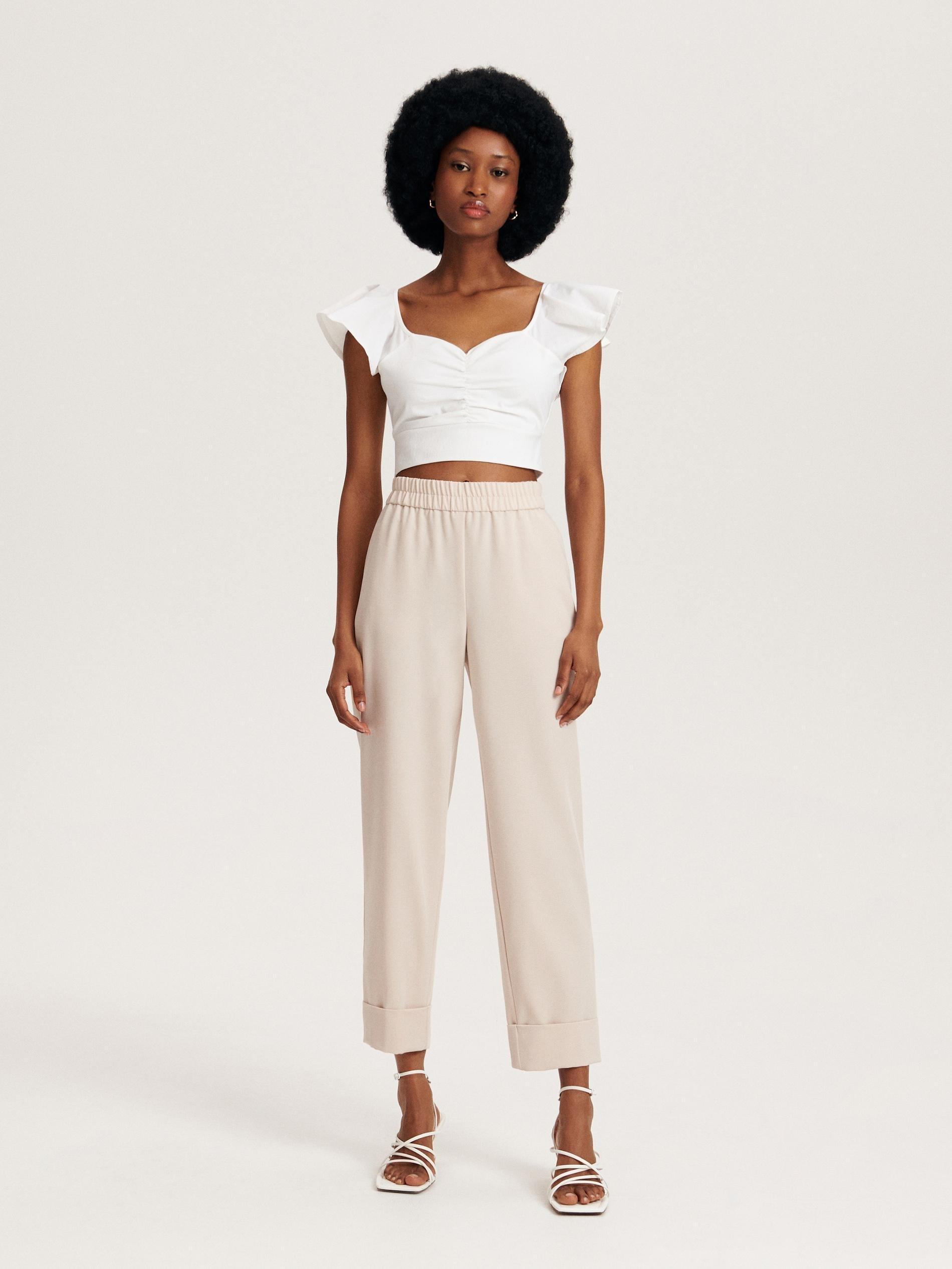 Beige Elegant Trousers With Pressed Crease, , large image number 0
