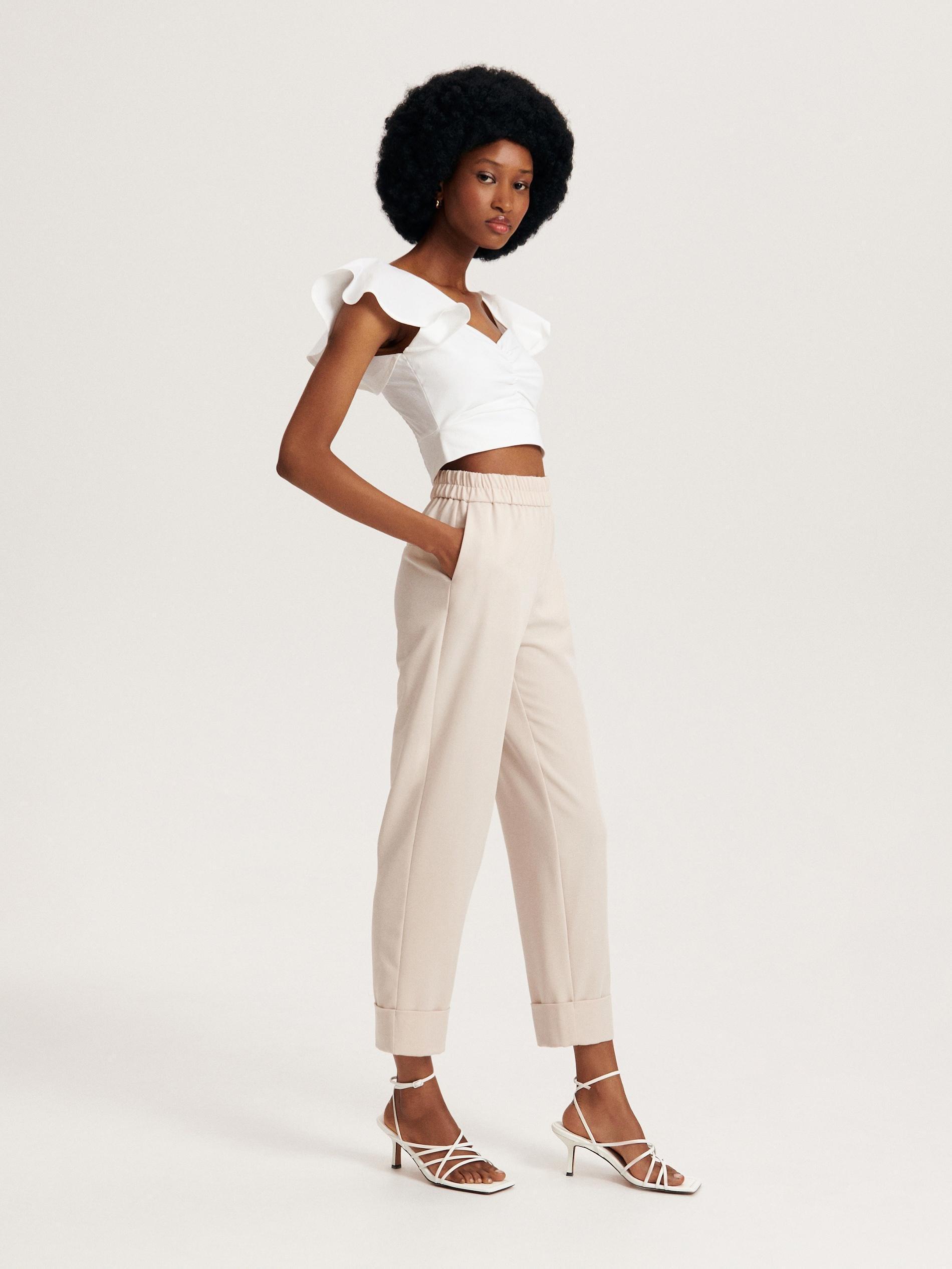 Beige Elegant Trousers With Pressed Crease, , large image number 2