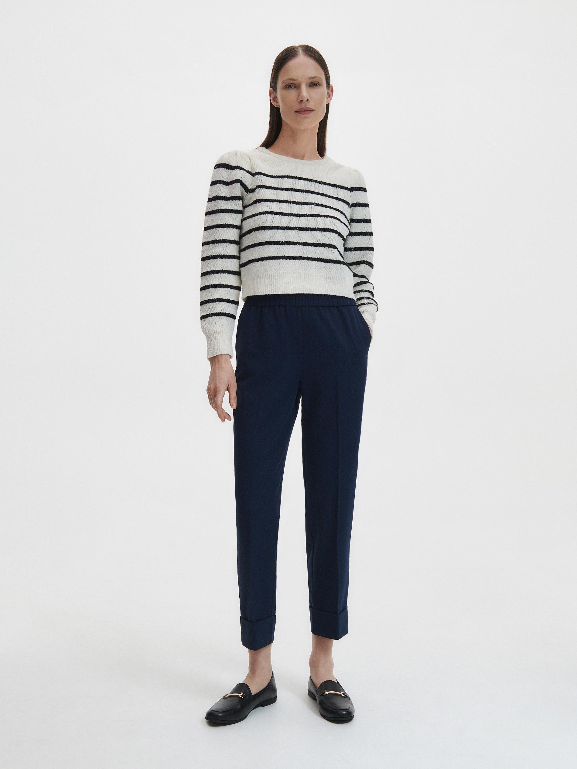 Navy Elegant Trousers With Pressed Crease, , large image number 0