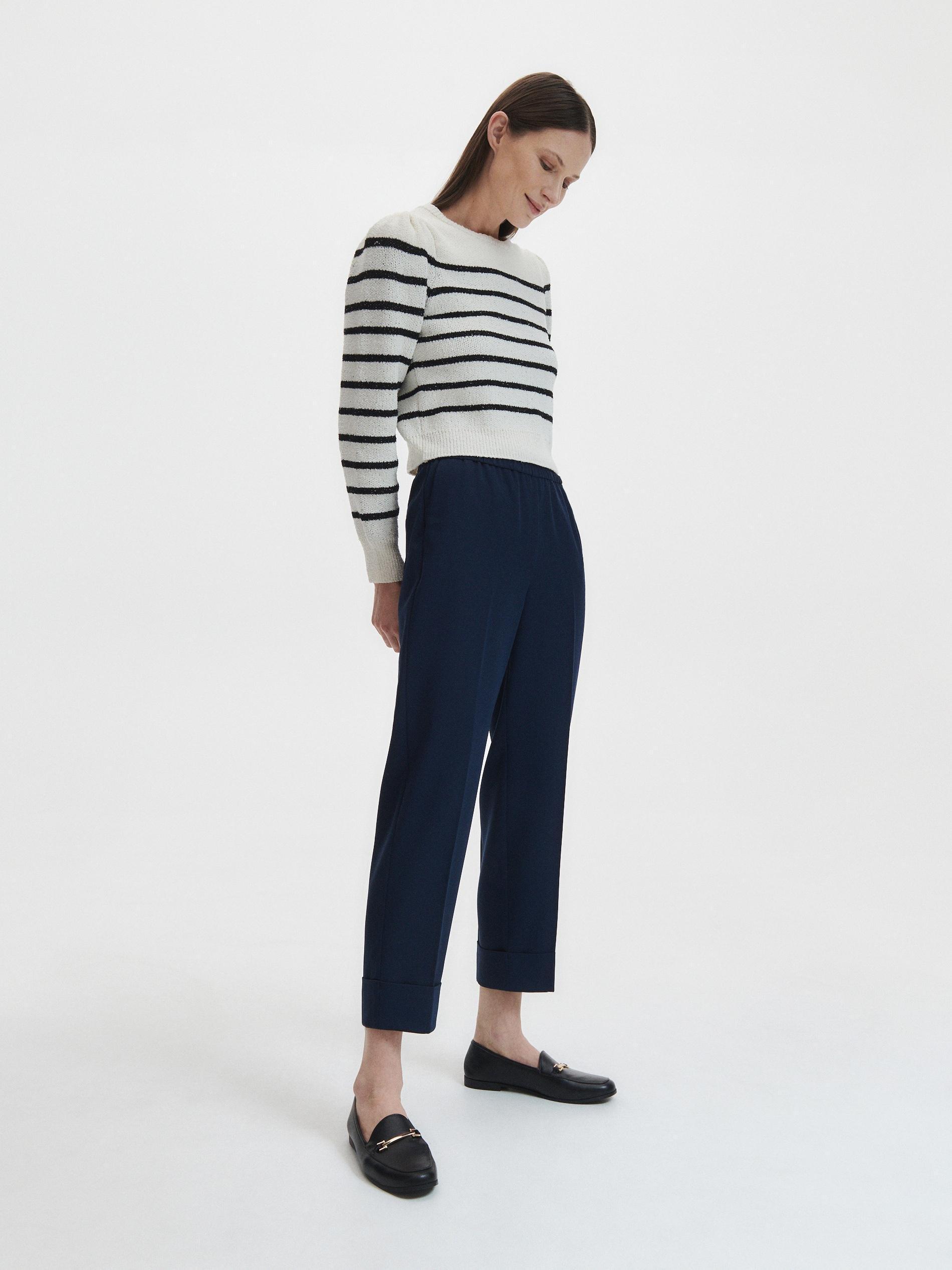 Navy Elegant Trousers With Pressed Crease, , large image number 1