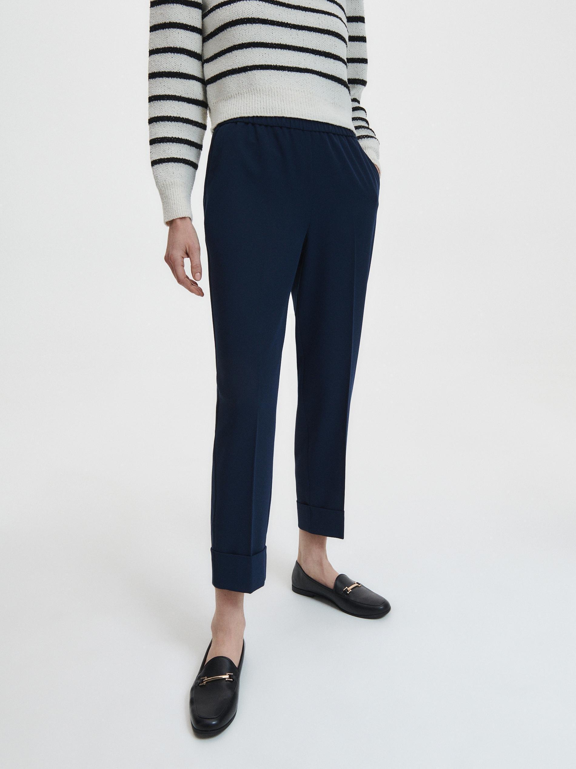 Navy Elegant Trousers With Pressed Crease, , large image number 2