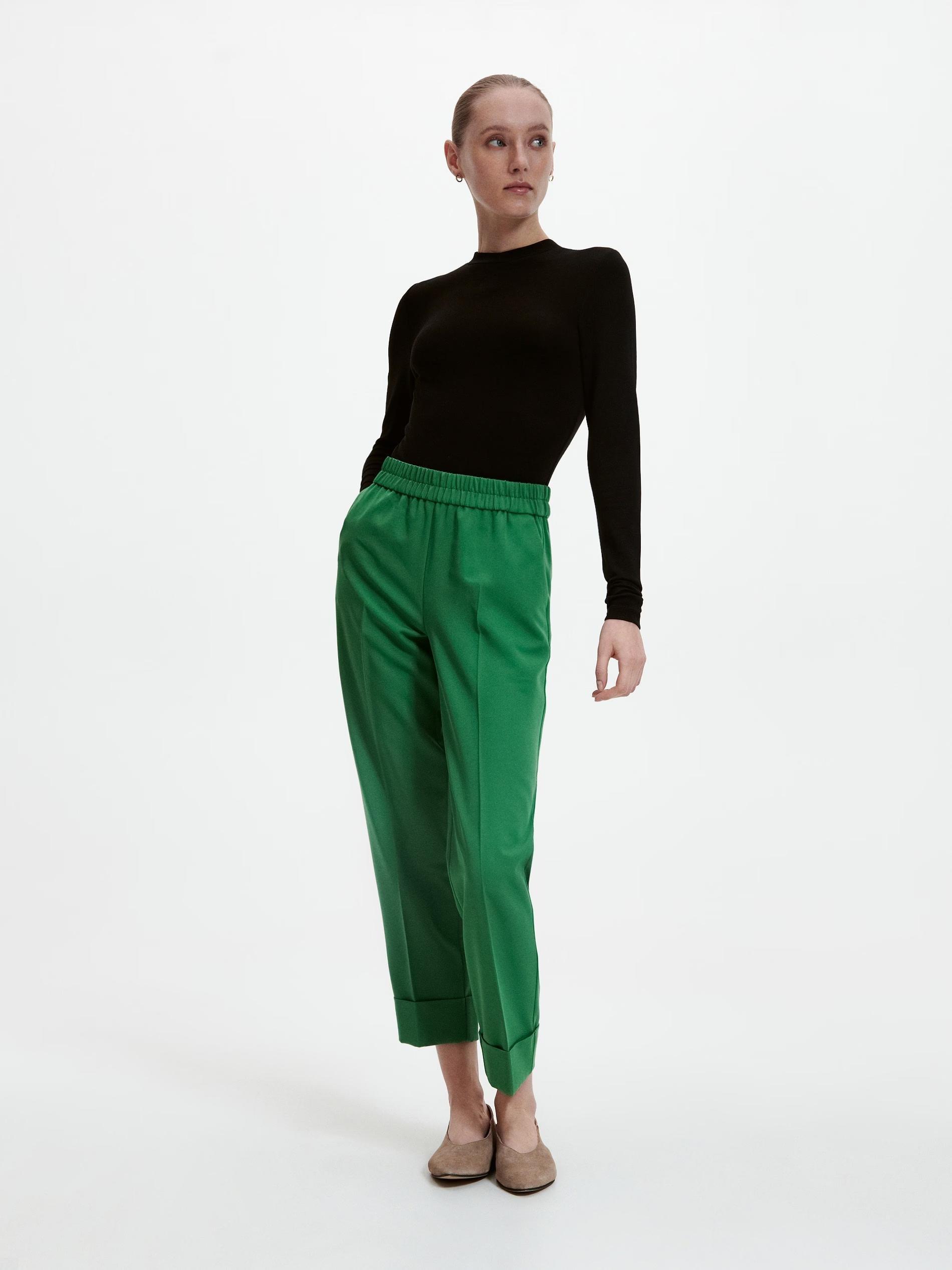 Green Elegant Trousers With Pressed Crease, , large image number 0