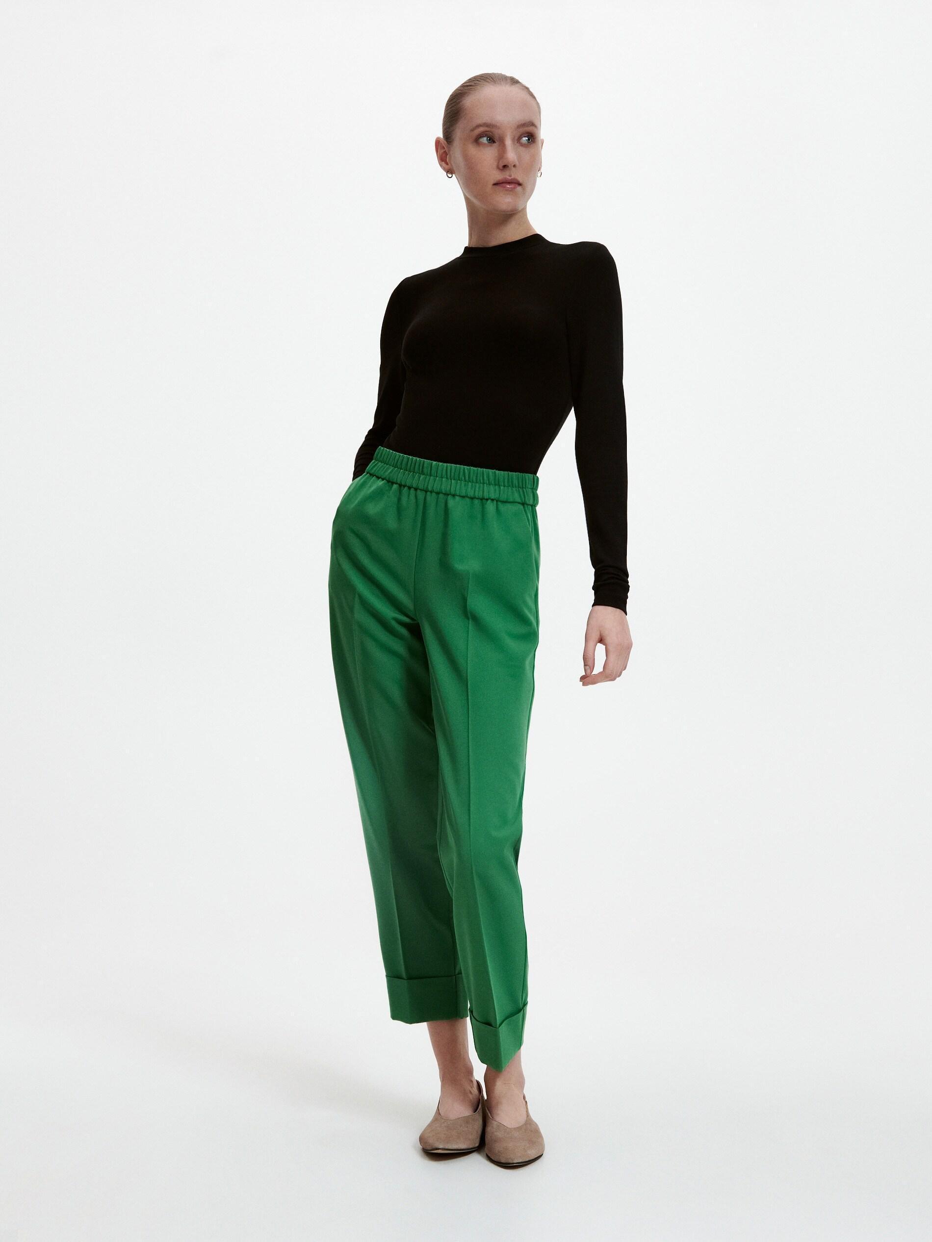 Green Elegant Trousers With Pressed Crease, , large image number 1